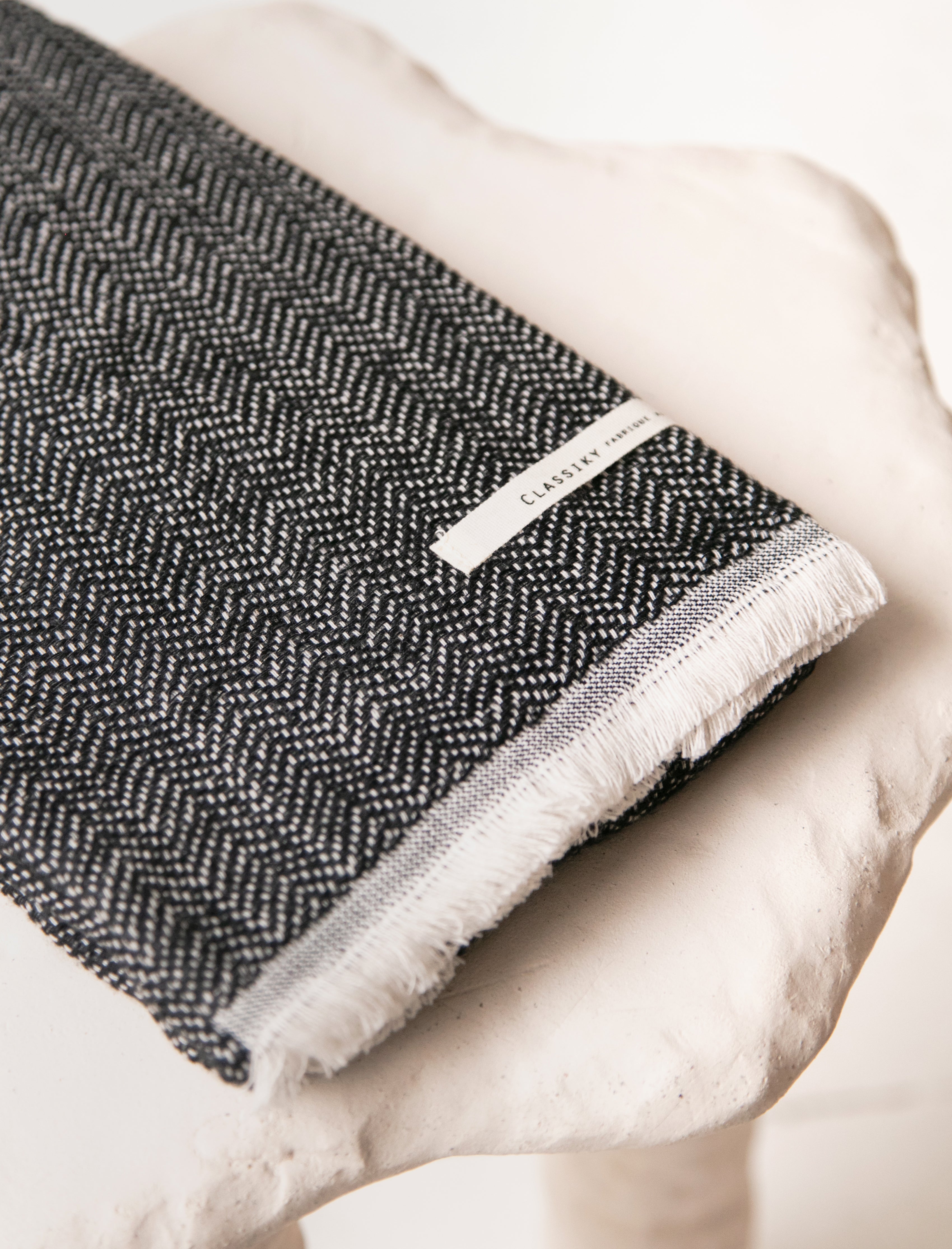 Classiky Herringbone Hand Towel Black 