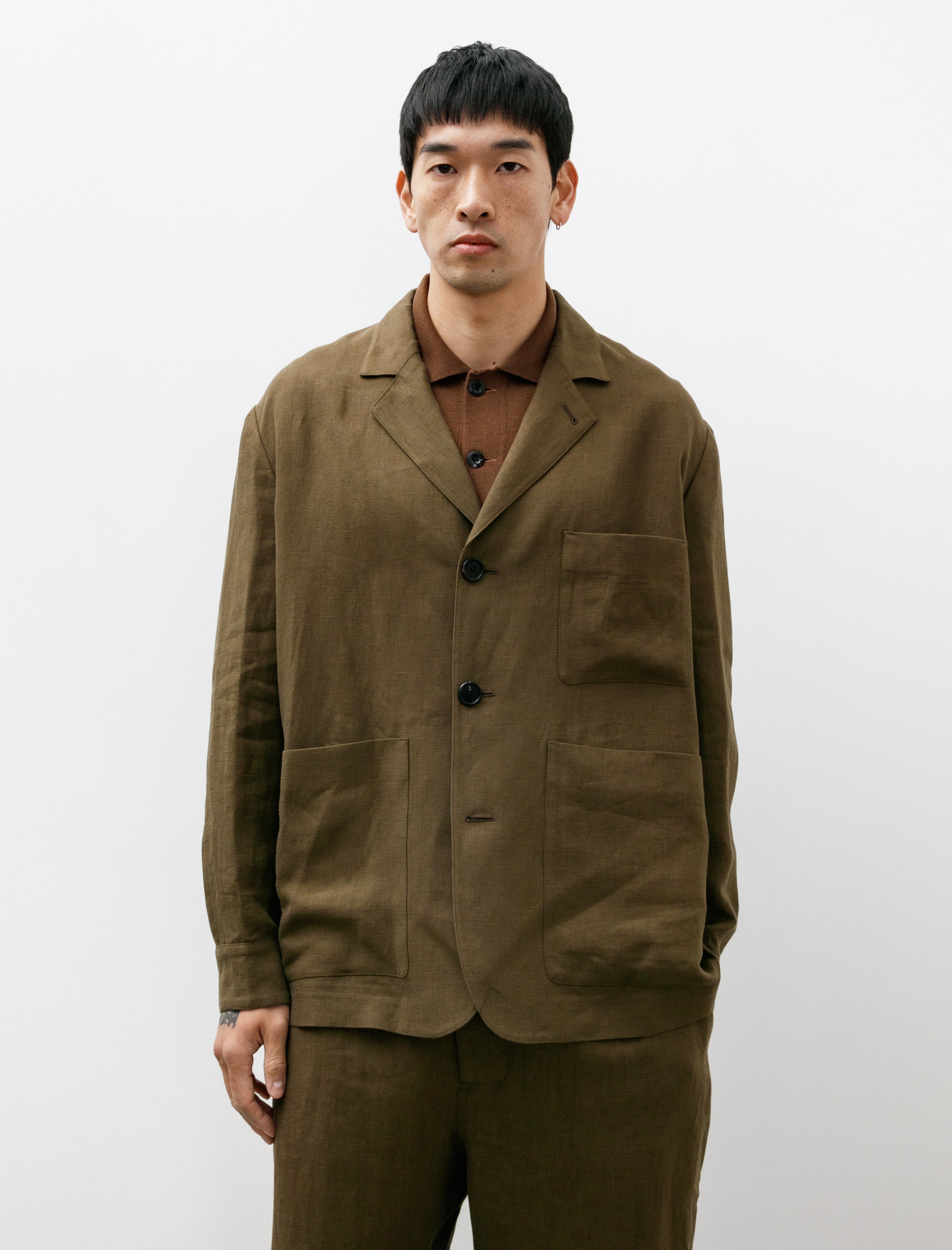 Margaret Howell Shirt Cuff Blazer Compact Linen Twill Kelp