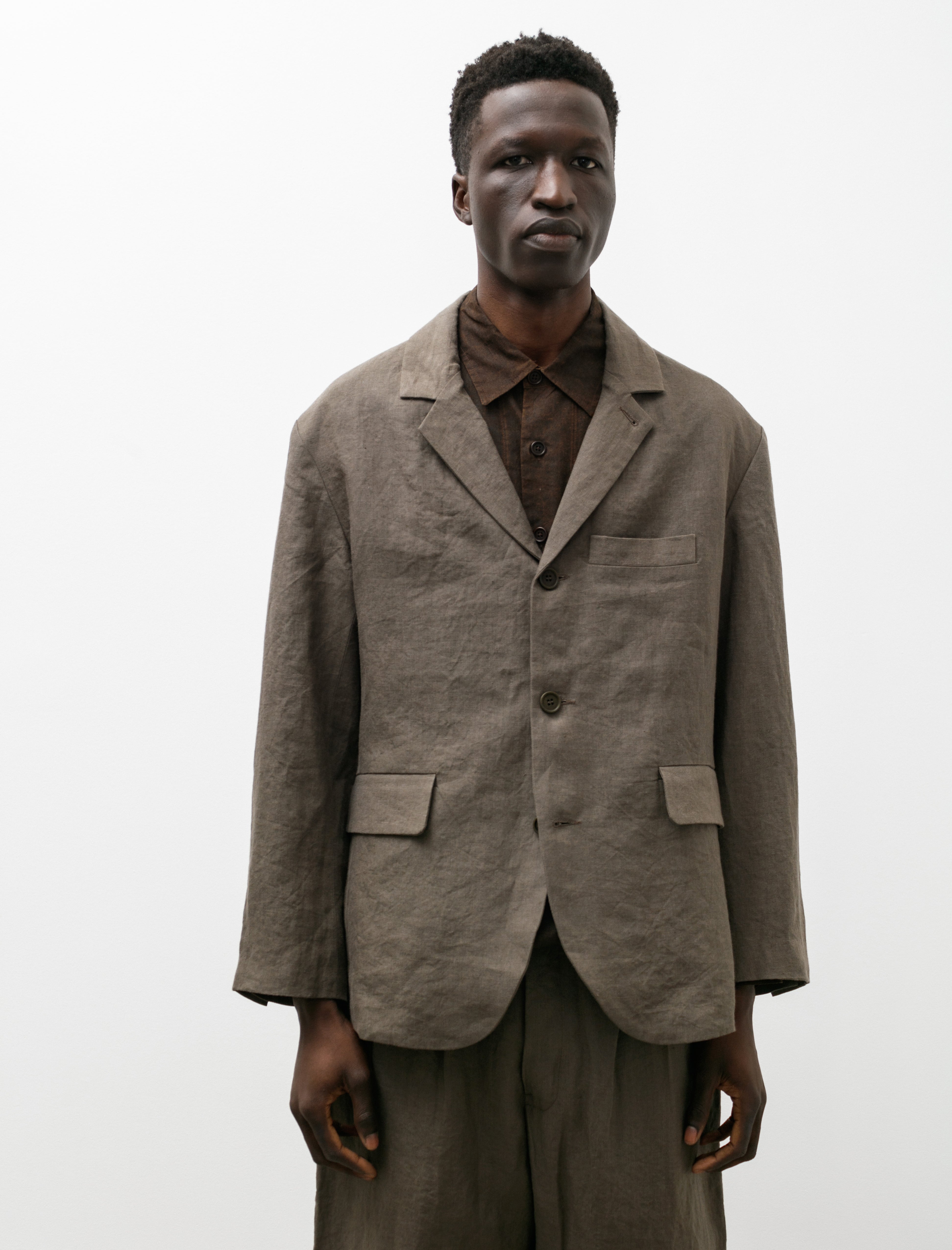 Evan Kinori Three Button Jacket Tumbled Linen Olive