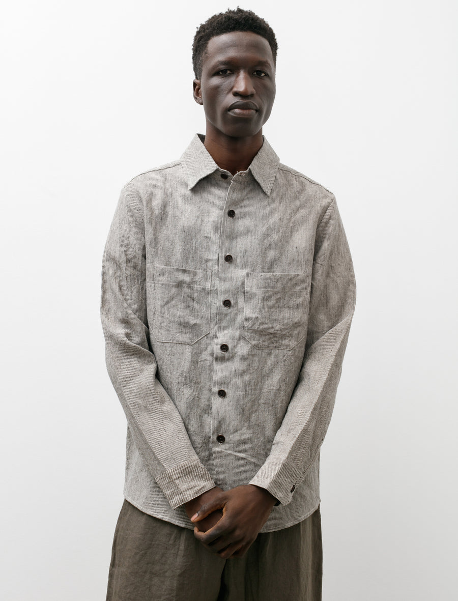 Two Pocket Shirt Tumbled Linen Stripe