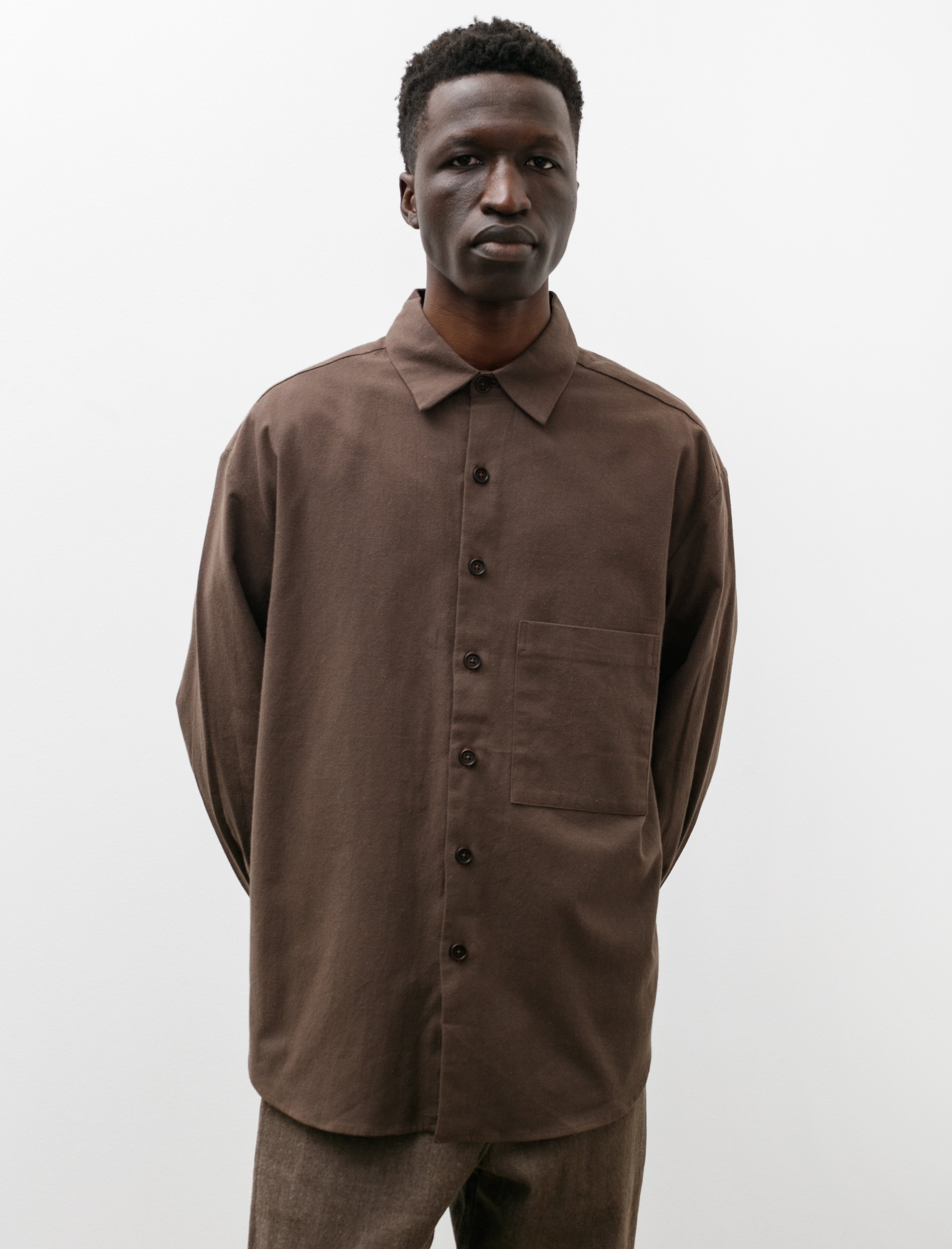 Evan Kinori Big Shirt Two Yarn Dyed Cotton Brown