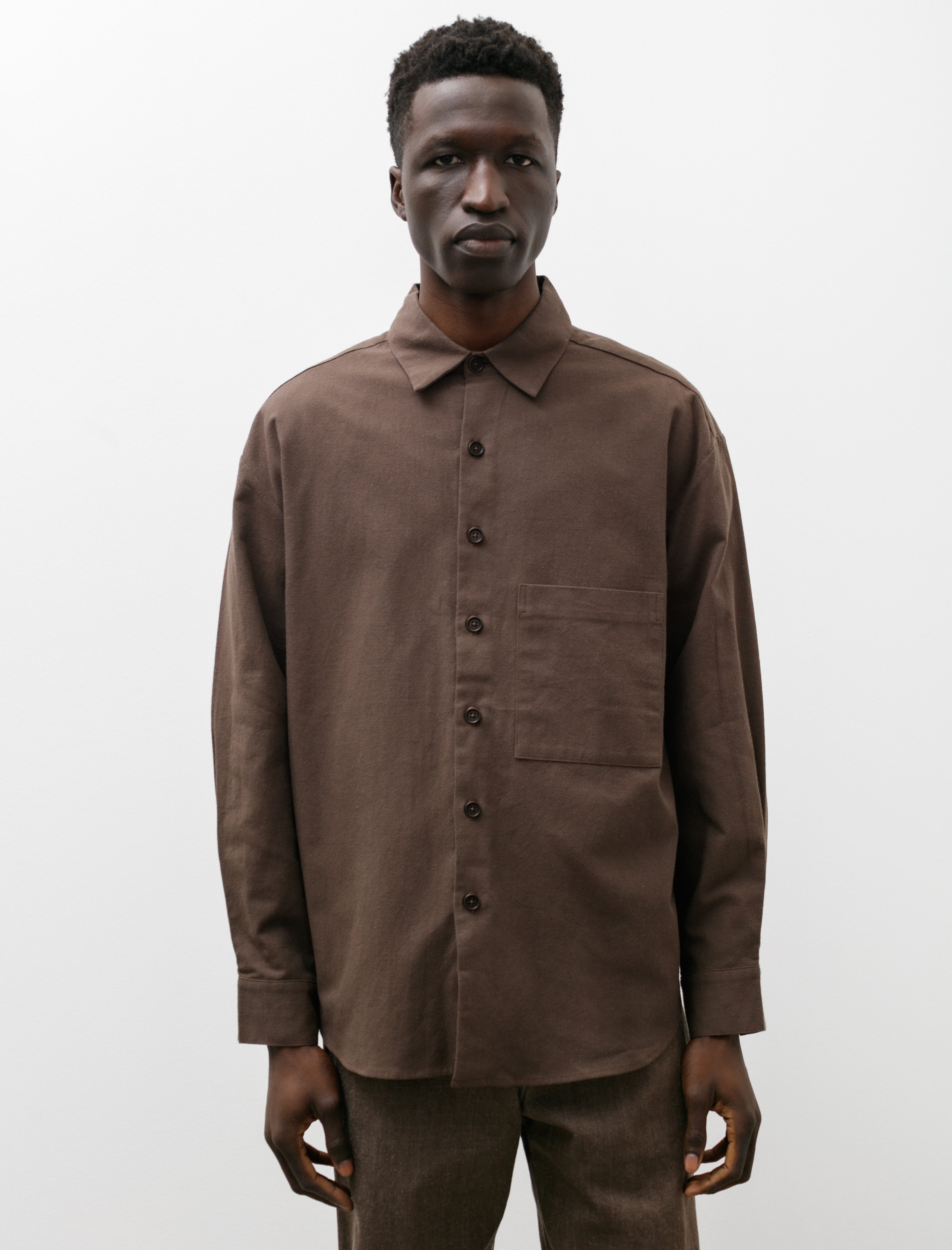 Evan Kinori Big Shirt Two Yarn Dyed Cotton Brown