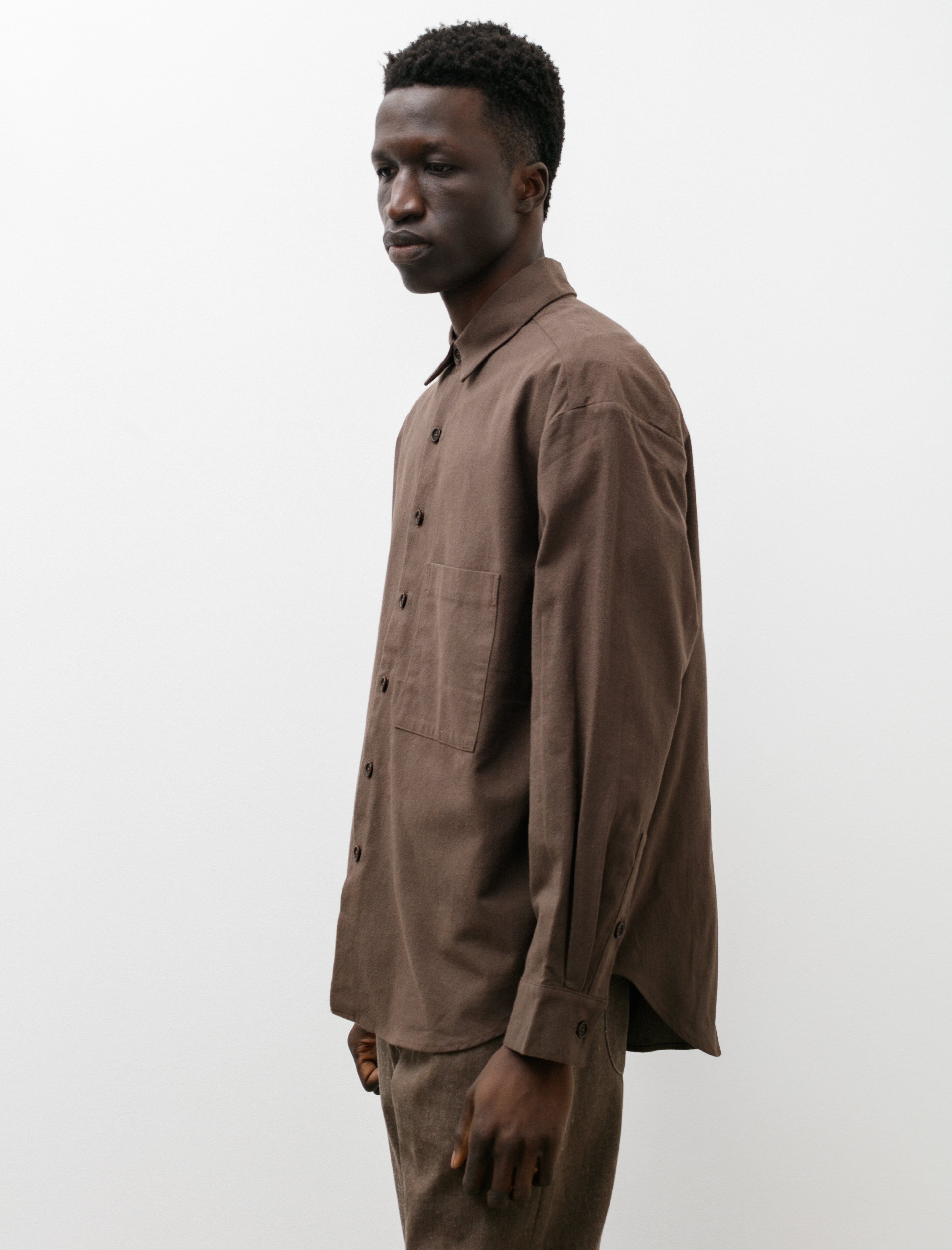 Evan Kinori Big Shirt Two Yarn Dyed Cotton Brown