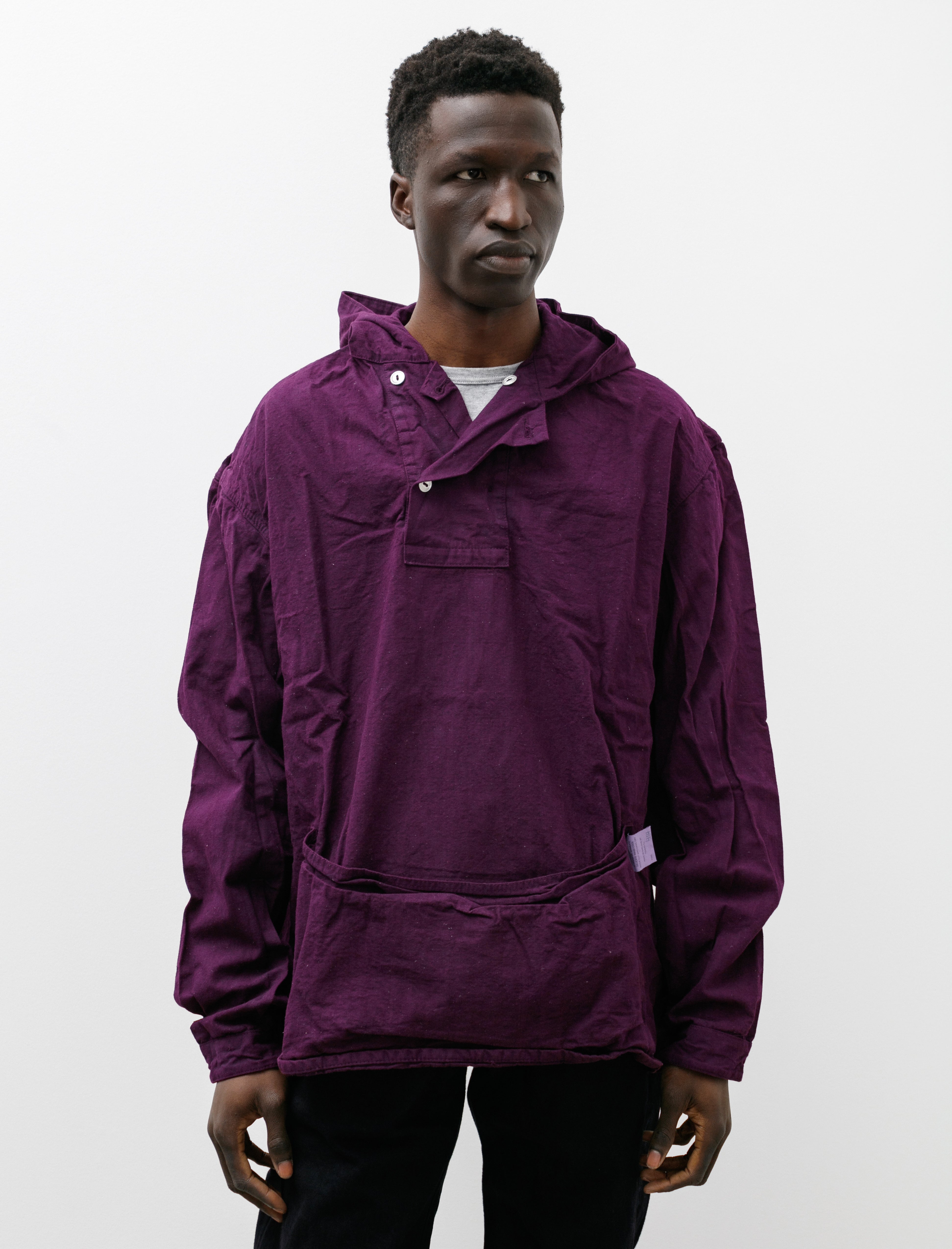 Tender 414 Hooded Double Breasted Pullover Bleached Weft Stripe Hadal Purple