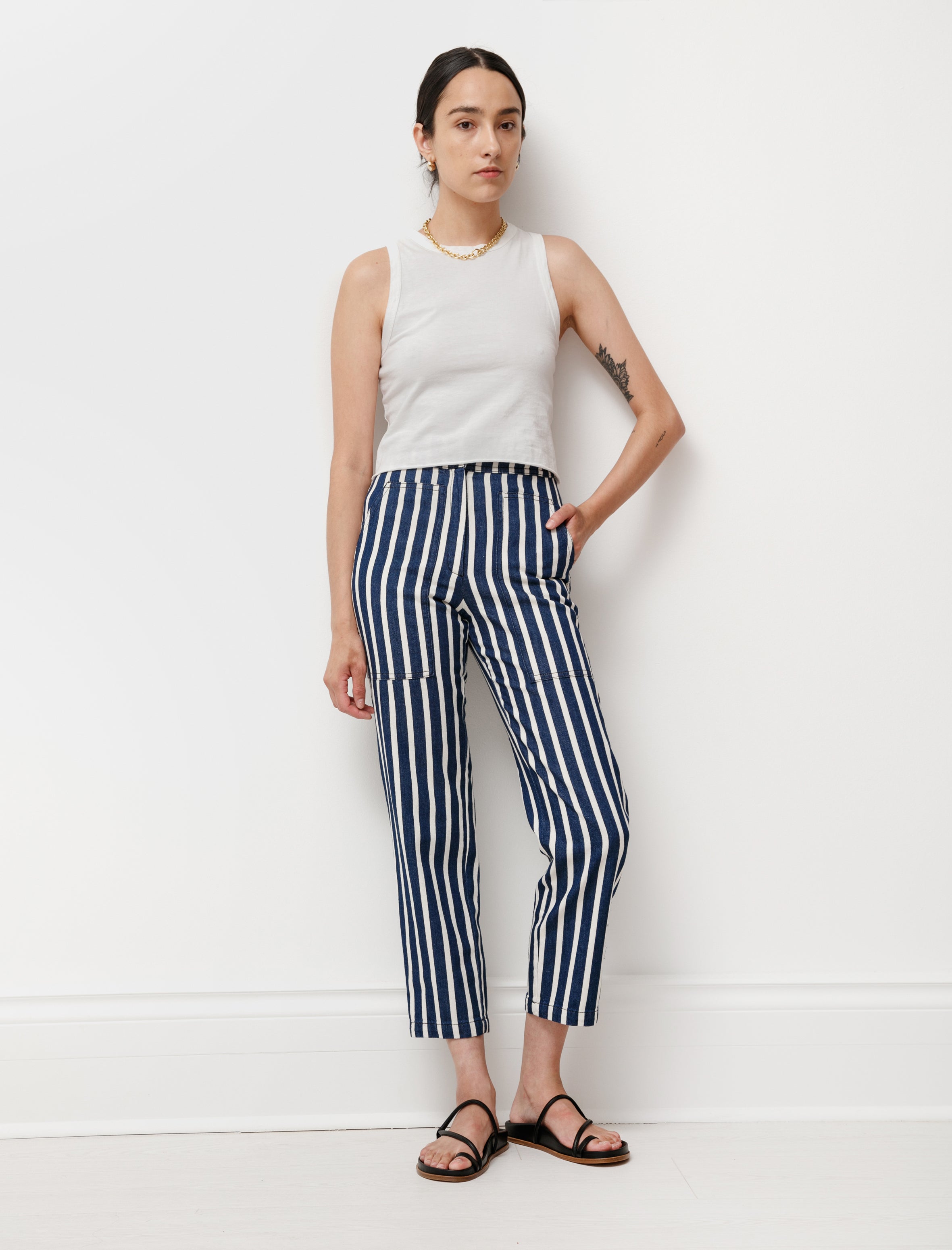 Hache Patch Pocket Striped Jeans