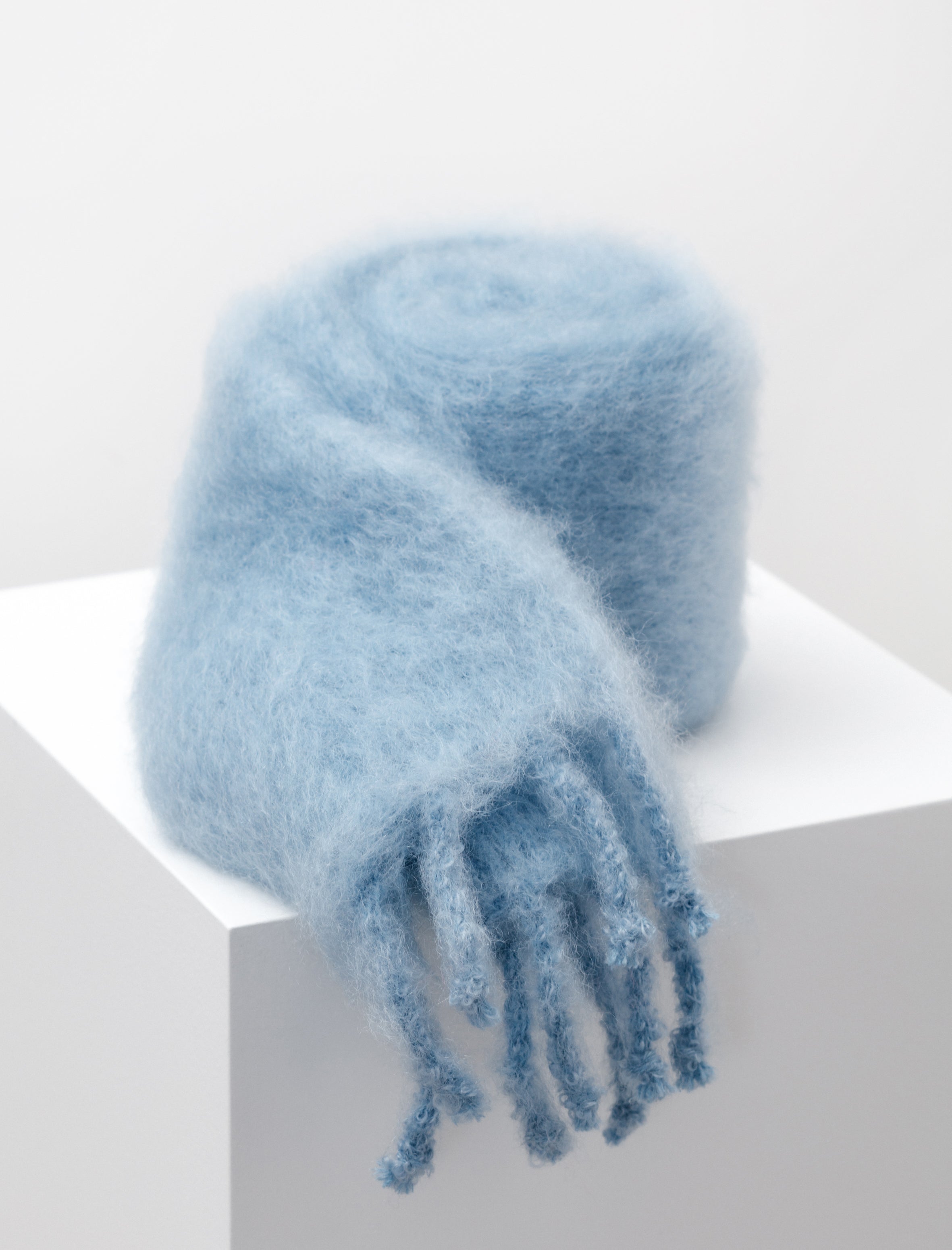 Lena Rewell Narrow Plush Mohair Scarf Light Ocean