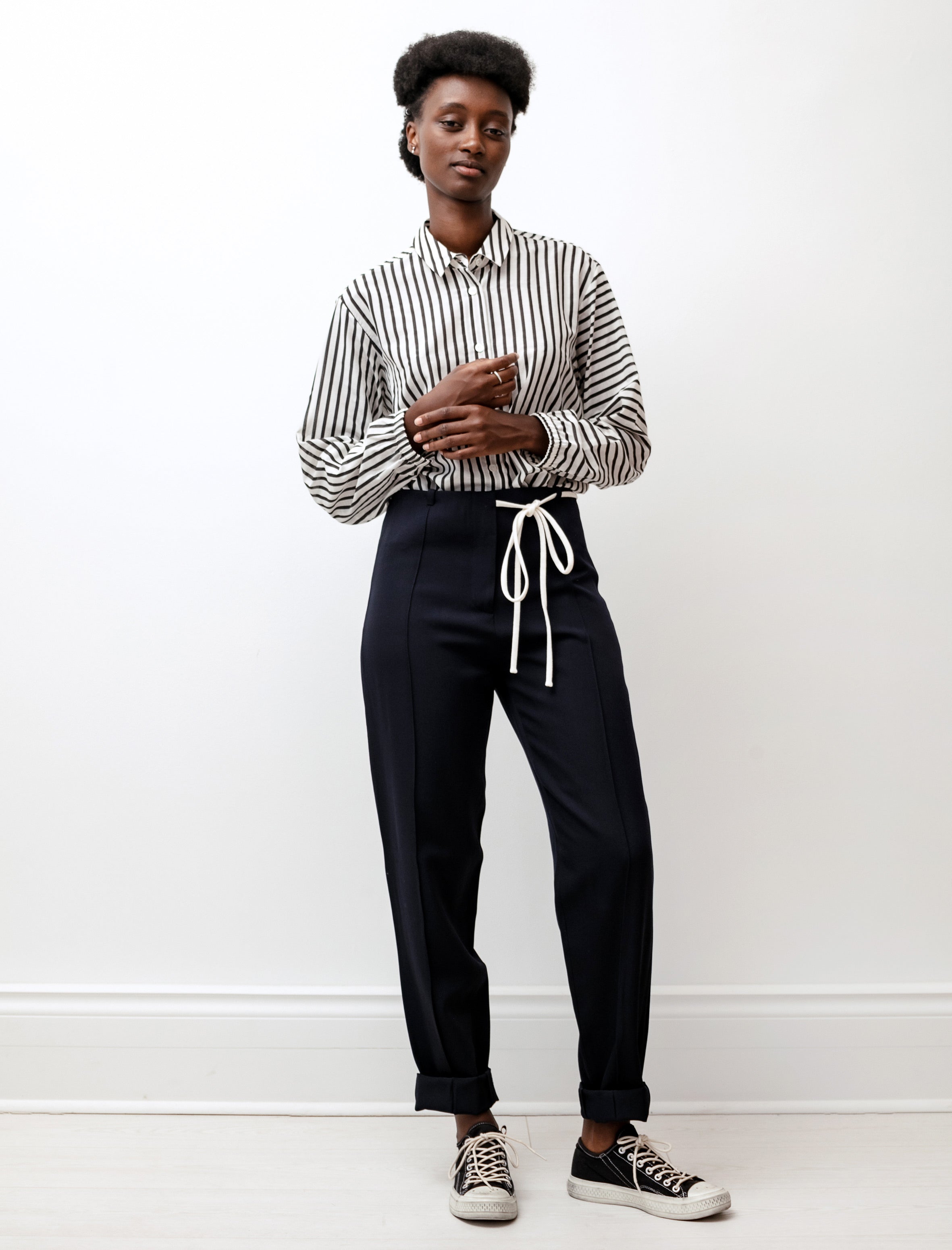 Sara Lanzi Ribbed Straight Pants Navy