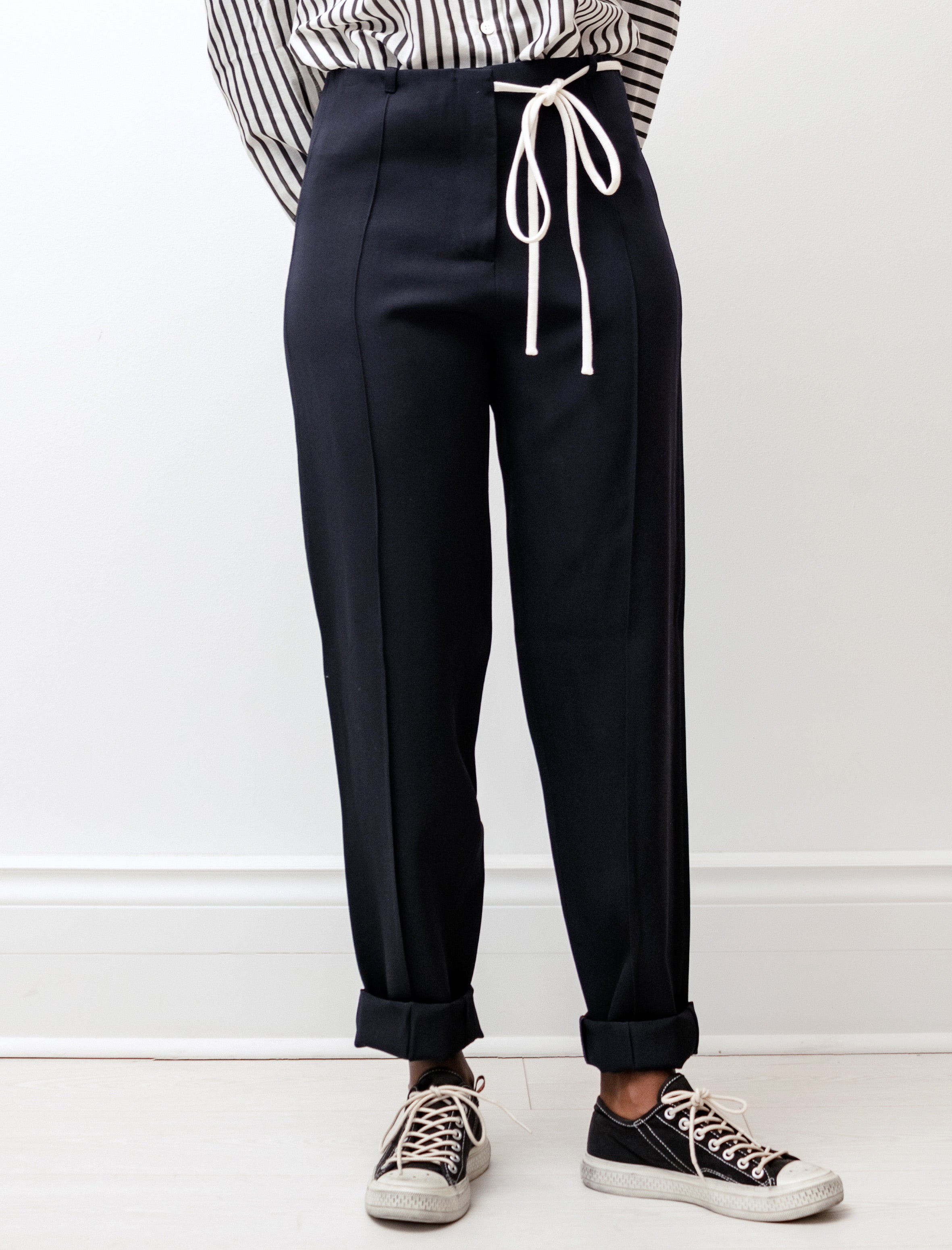 Sara Lanzi Ribbed Straight Pants Navy