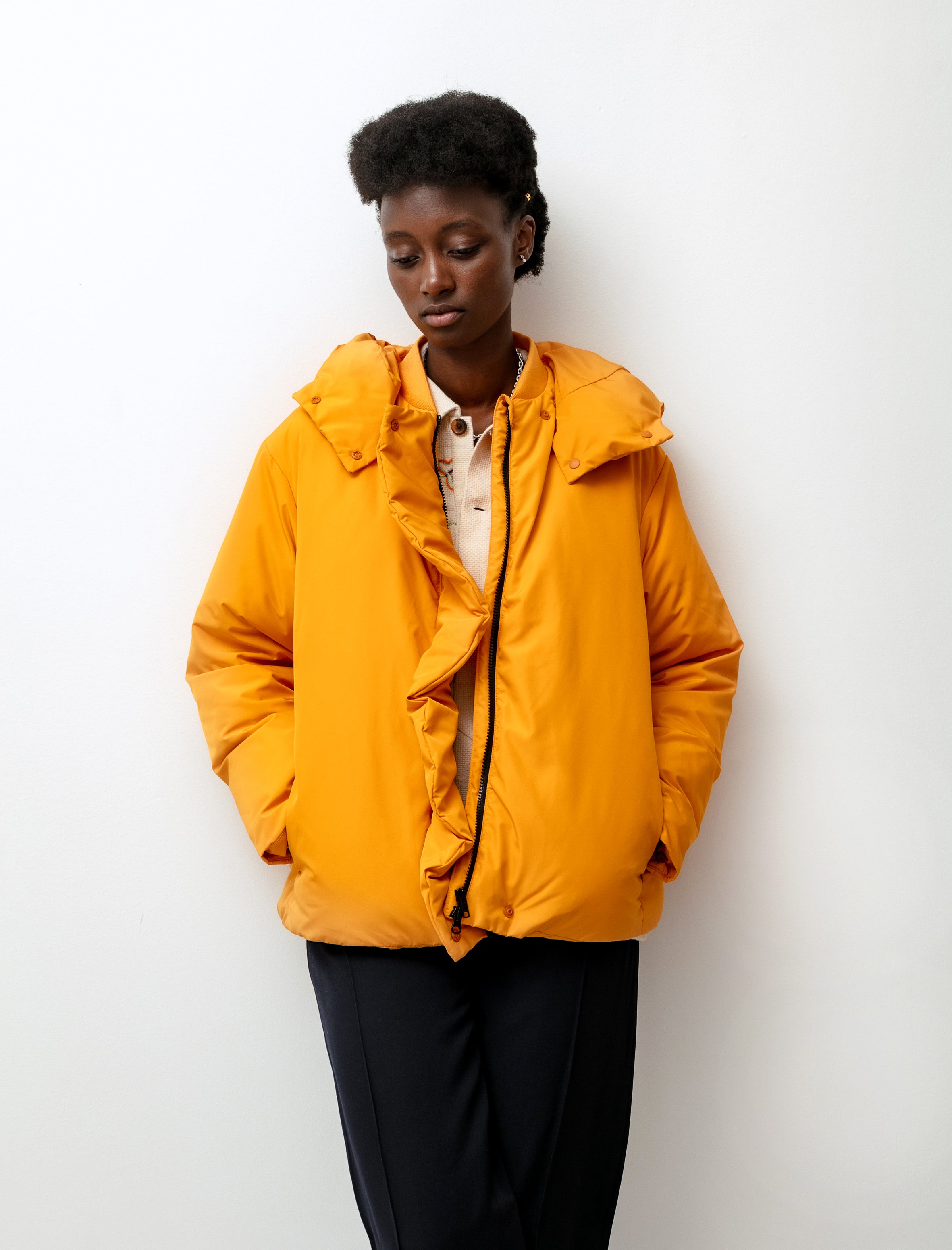 Sara Lanzi Puffer Hoodie Jacket Tangerine