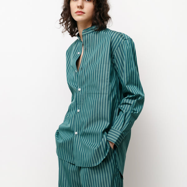 Mao Shirt Green Stripes