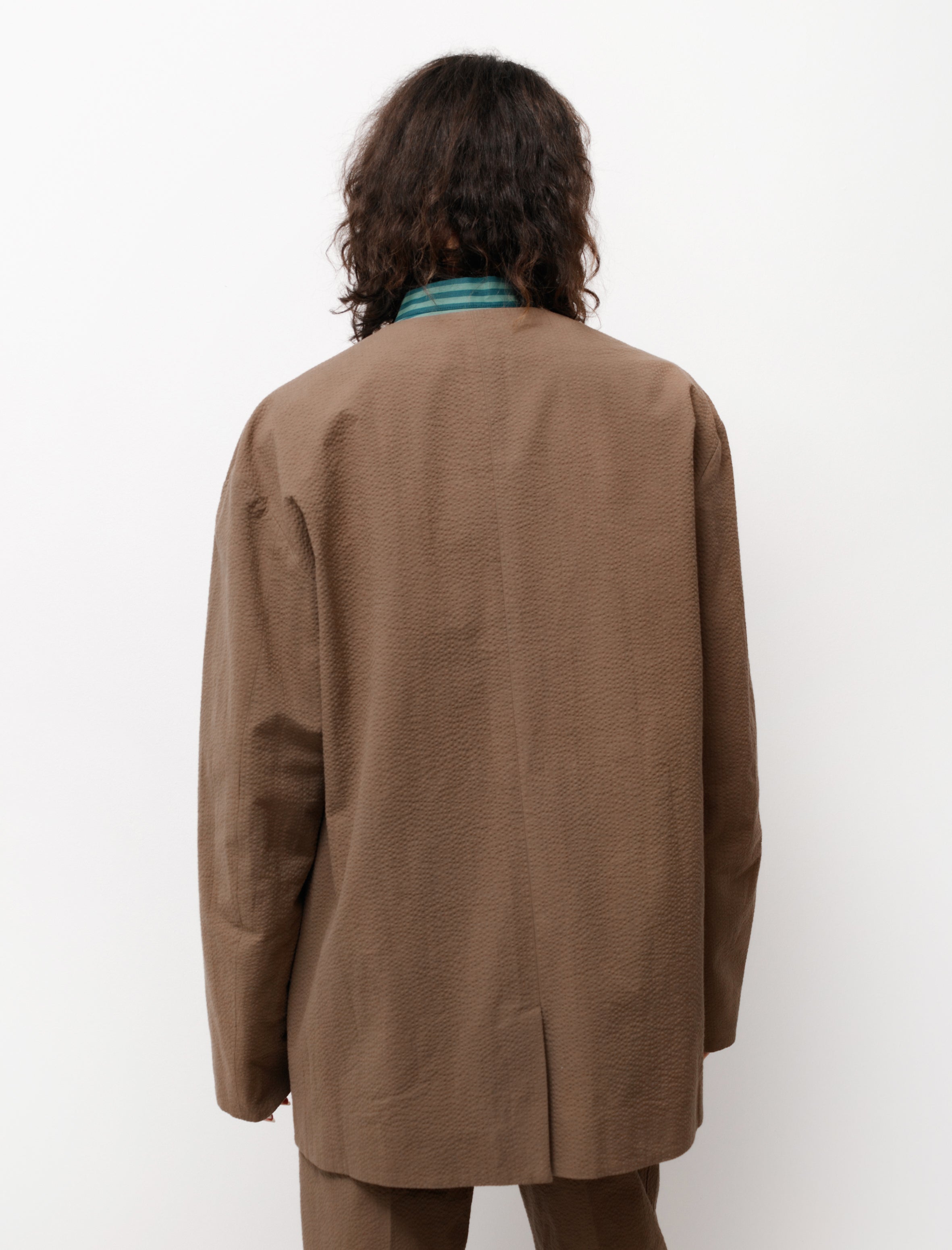 Collarless Jacket Brown