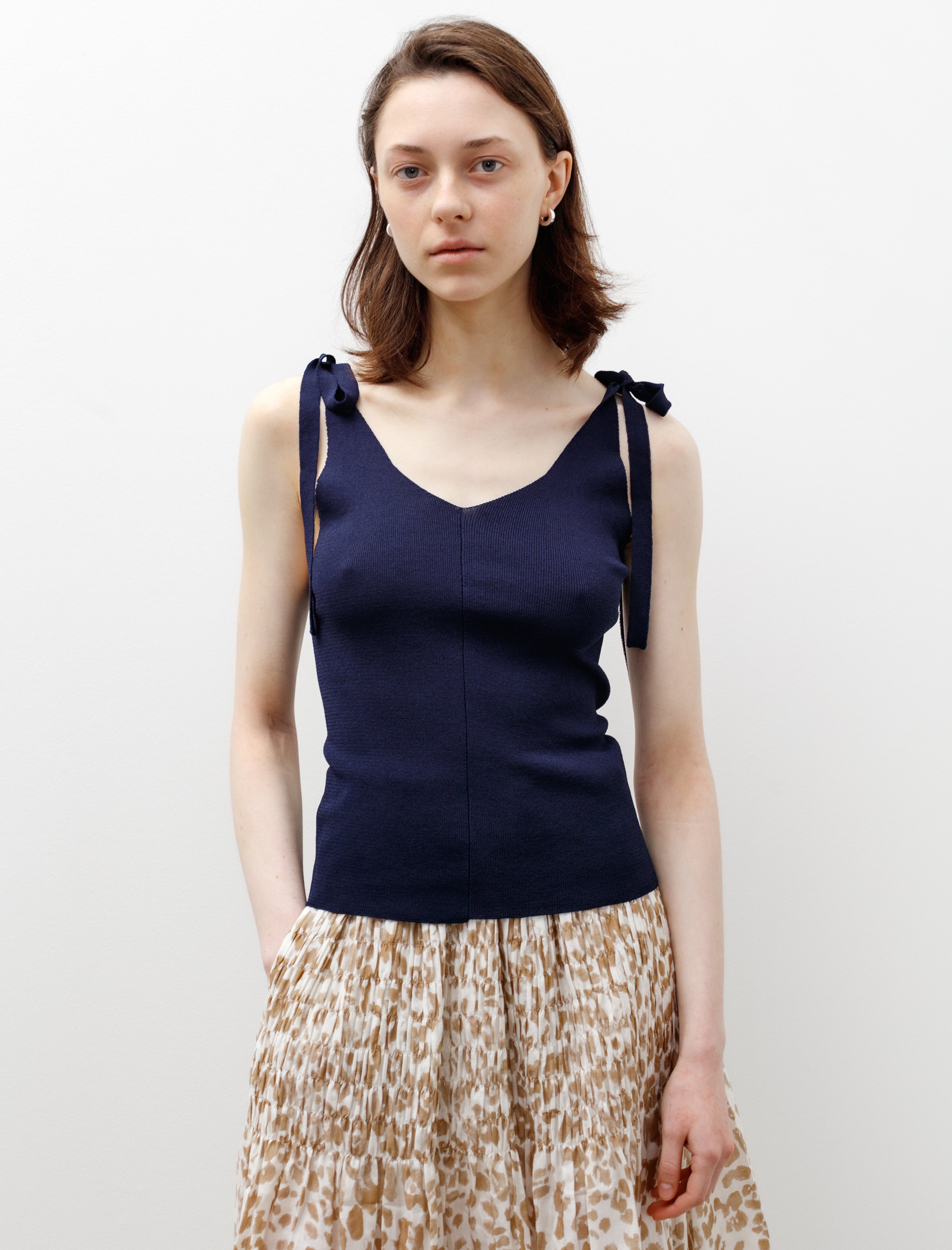 Sara Lanzi Knit Bows Strap Top Navy