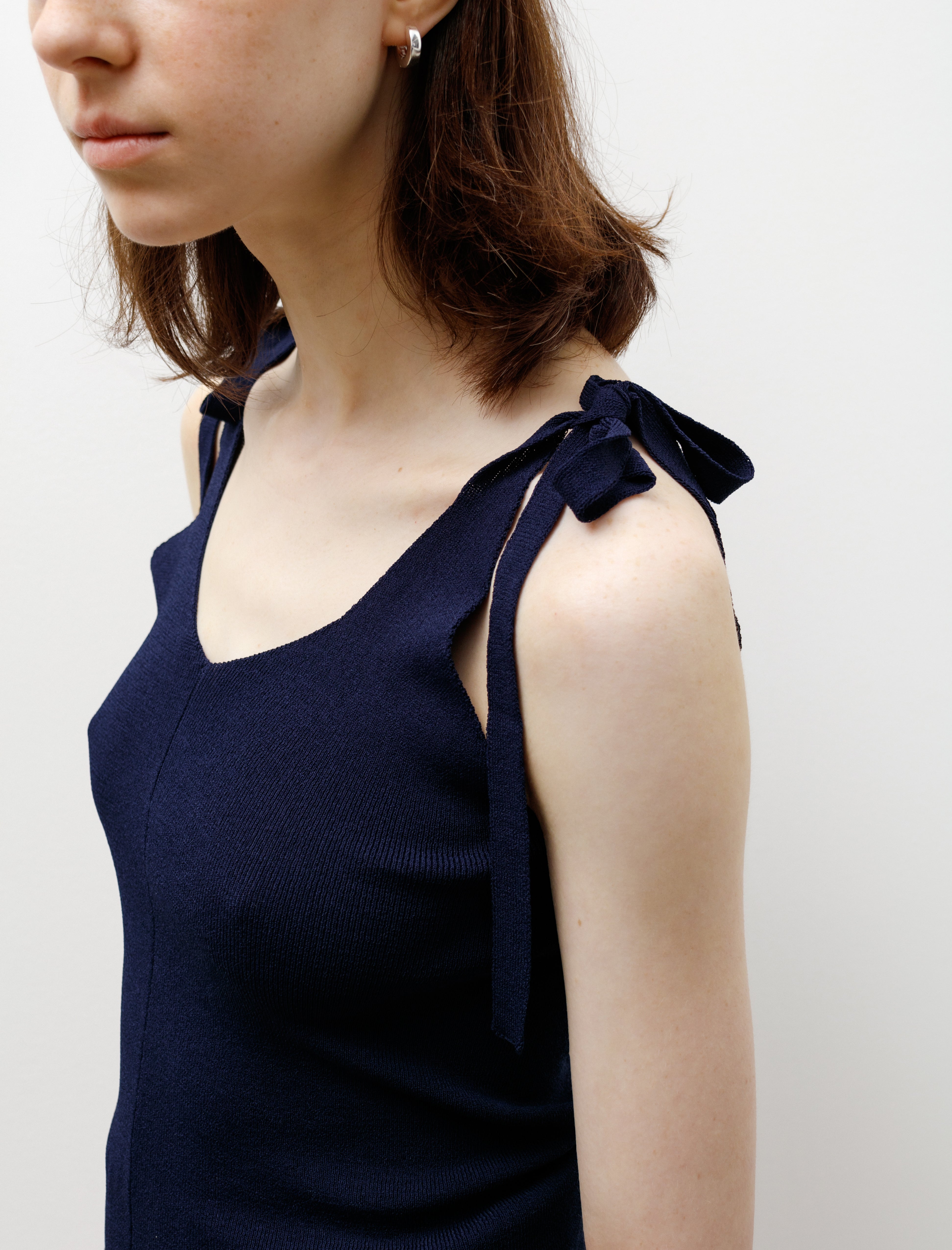 Sara Lanzi Knit Bows Strap Top Navy