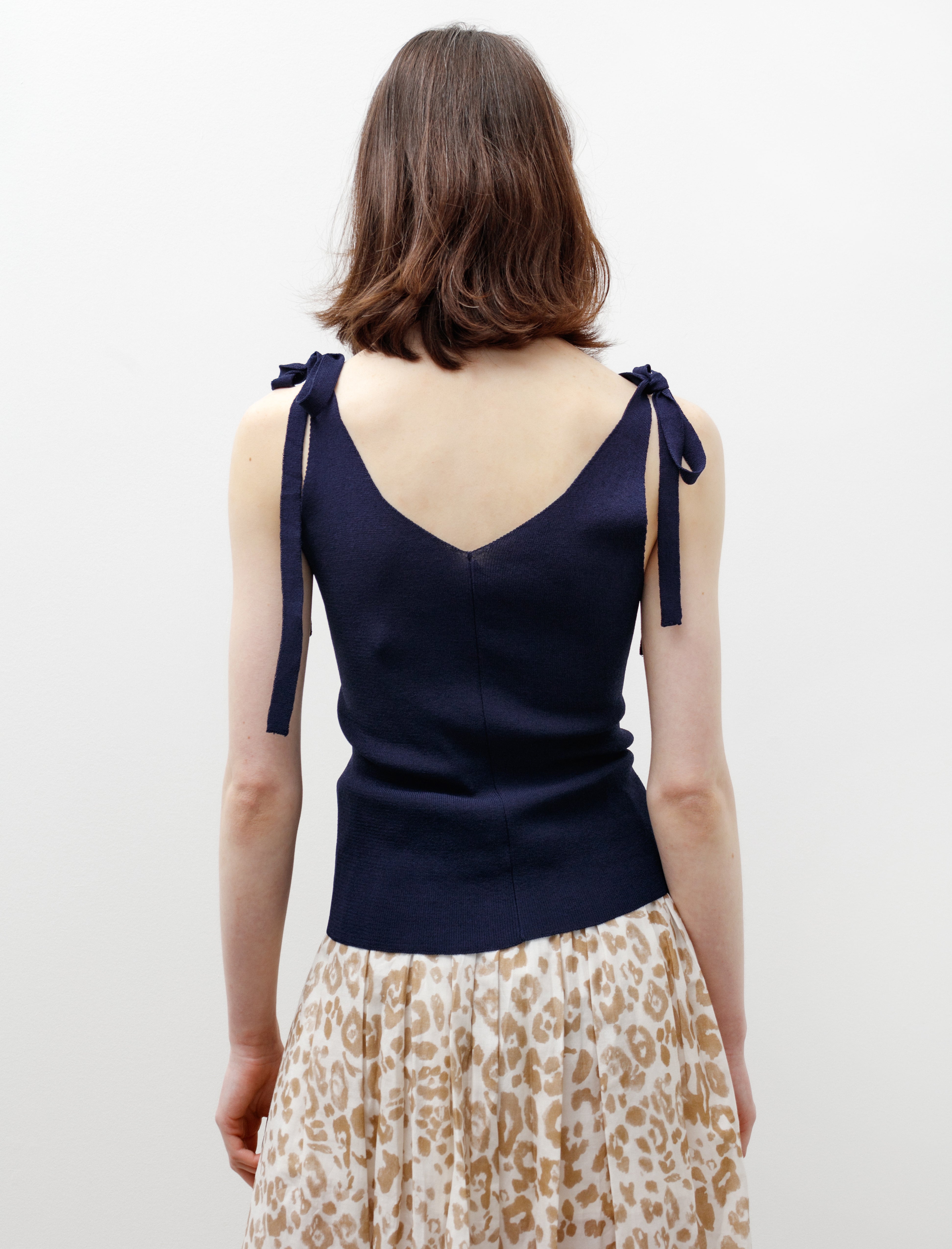 Sara Lanzi Knit Bows Strap Top Navy