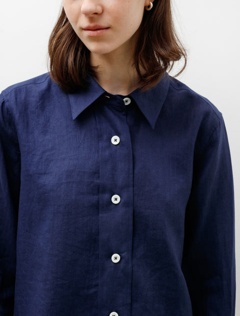 Broad Placket Shirt Linen Deep Blue