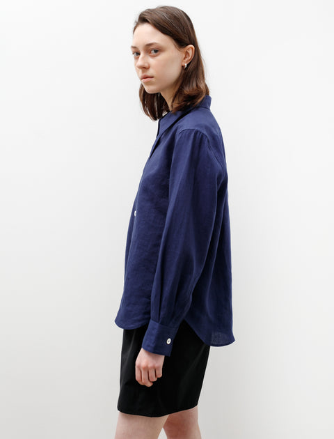 Broad Placket Shirt Linen Deep Blue