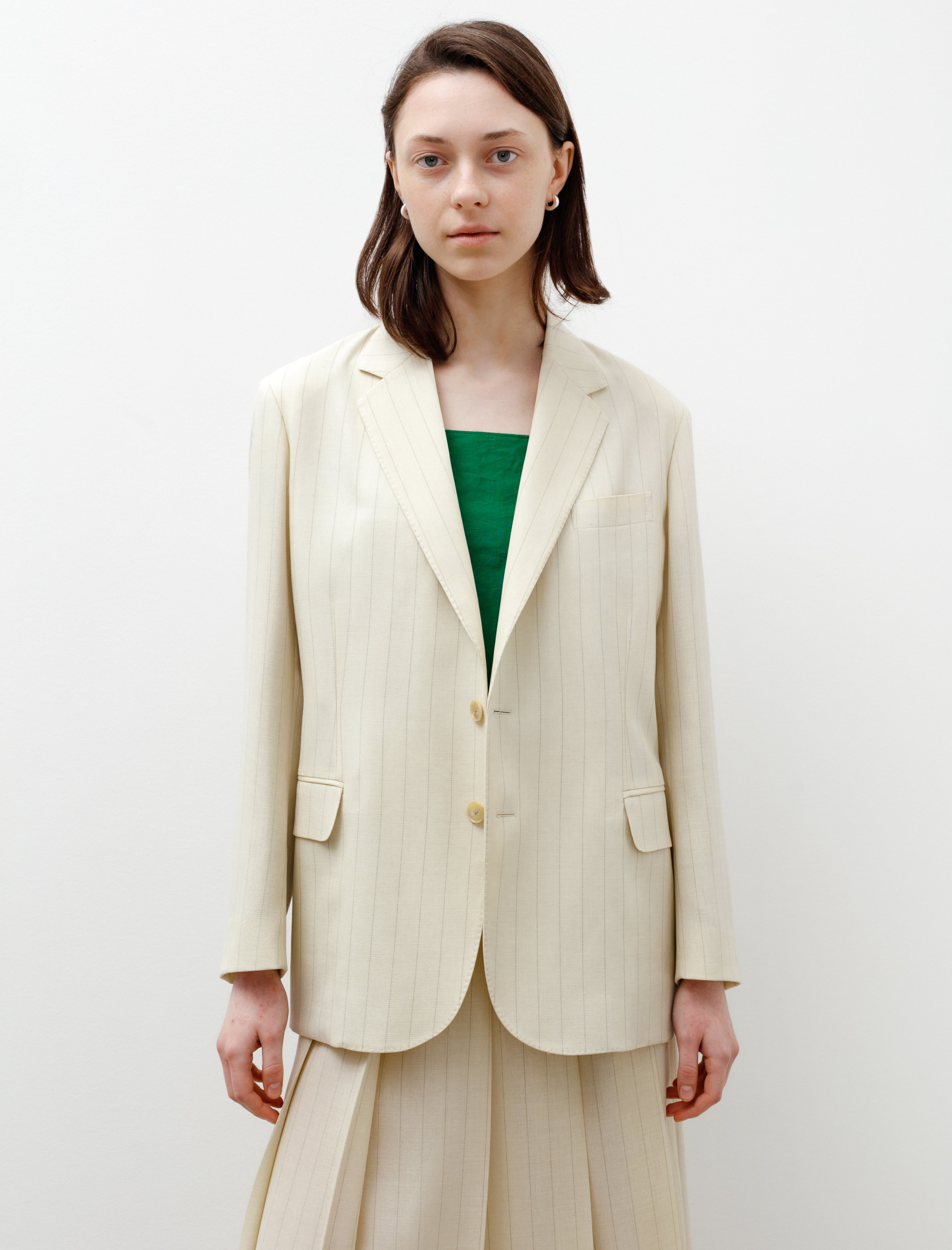 Hard Twist Wool Panama Stripe Jacket Ivory