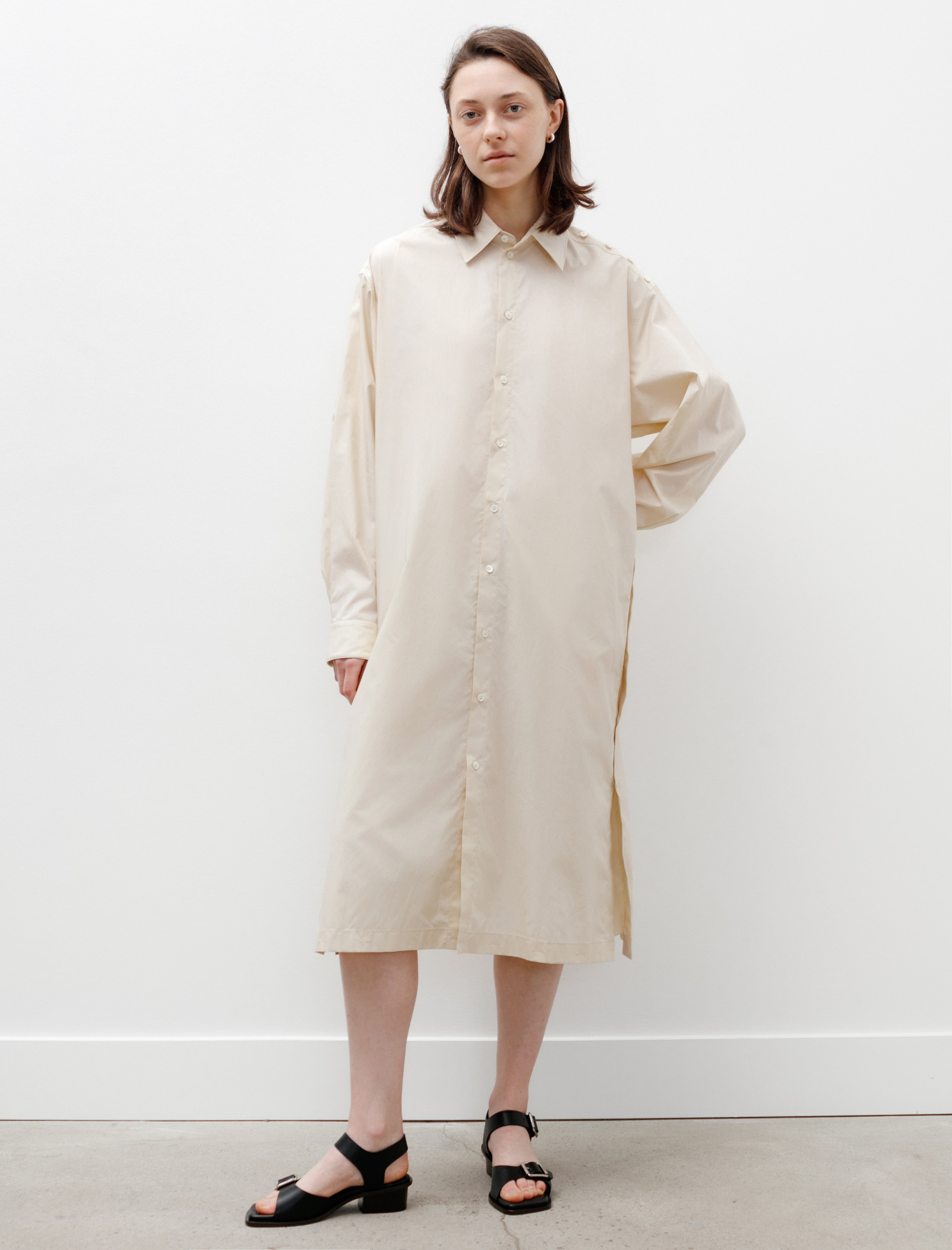 Playful Buttoned Shirt Dress Cream