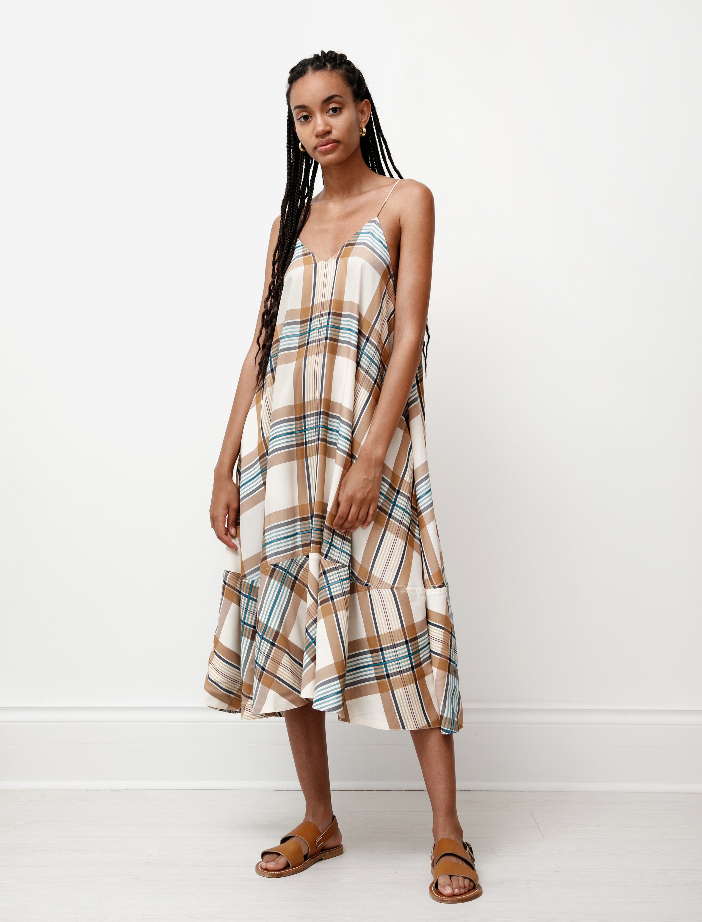 Studio Nicholson Oahu Dress Viscose Tan Check