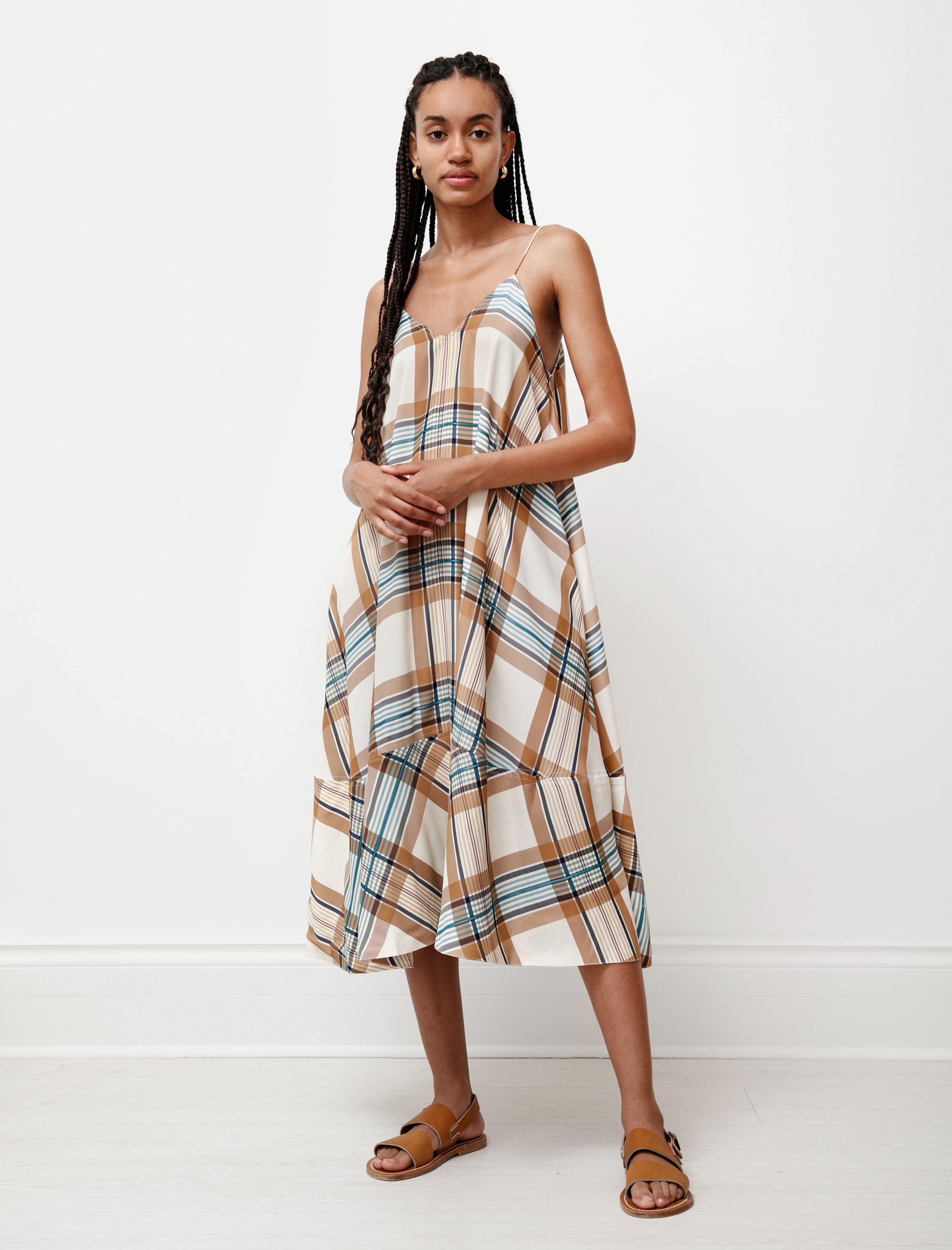 Studio Nicholson Oahu Dress Viscose Tan Check