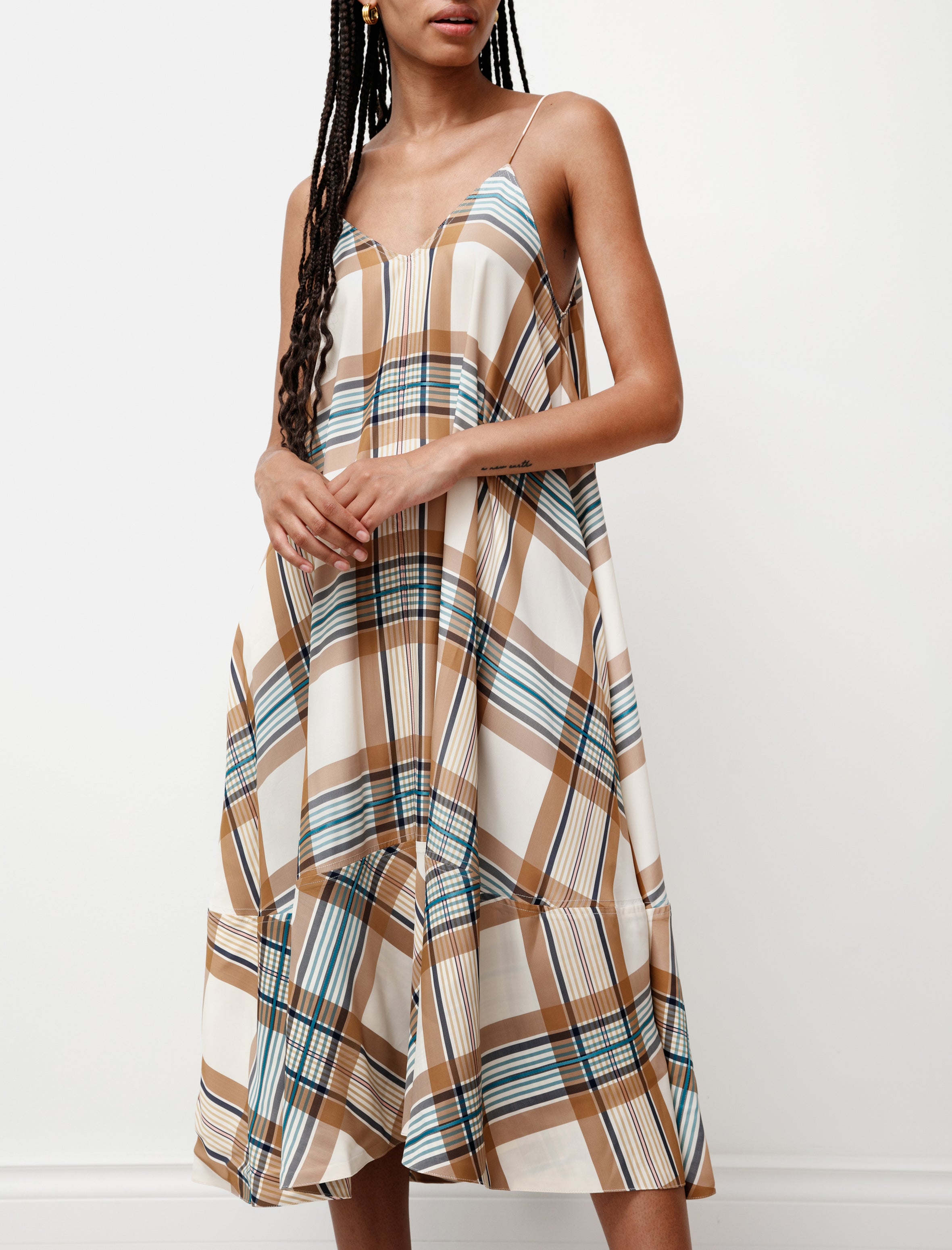 Studio Nicholson Oahu Dress Viscose Tan Check