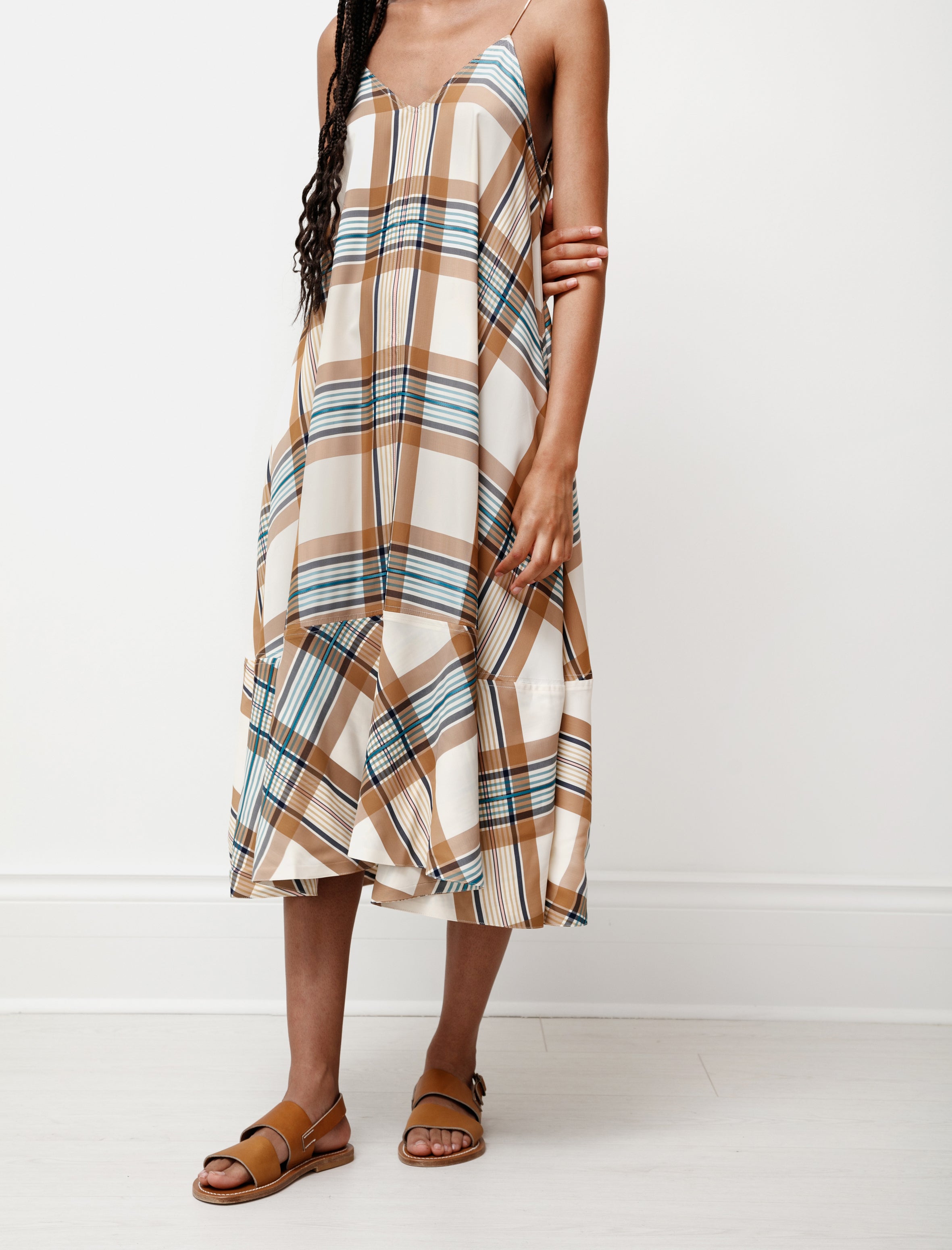 Studio Nicholson Oahu Dress Viscose Tan Check