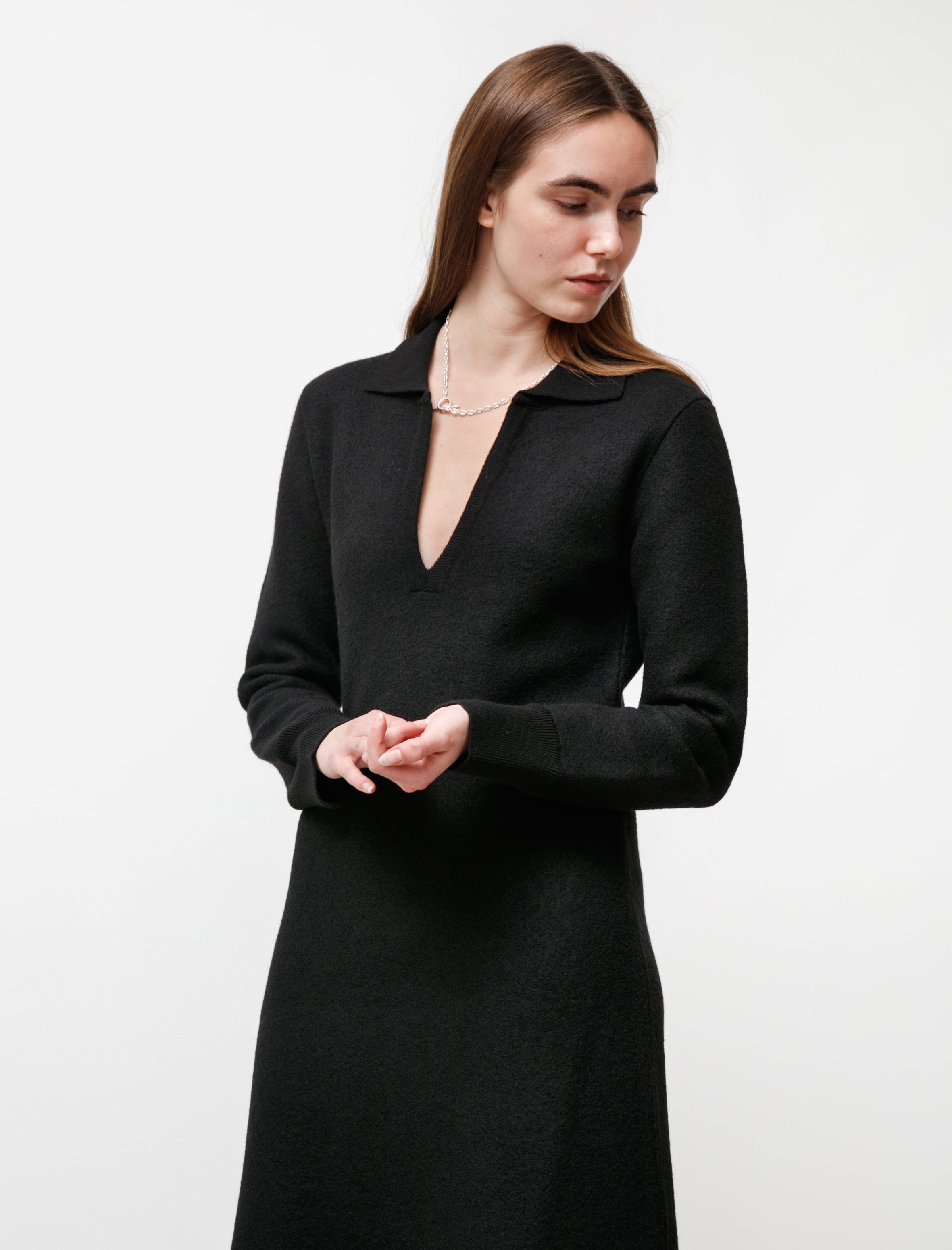 Cristaseya Felted Wool Polo Dress Black