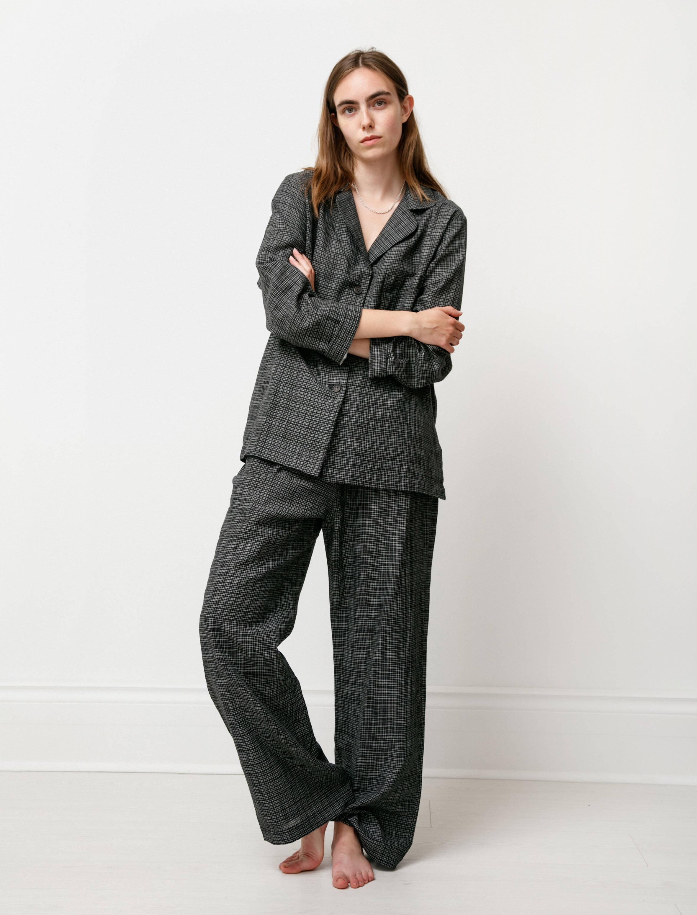 Rest Sleepwear Women's Pyjama Set Black Grid Plaid