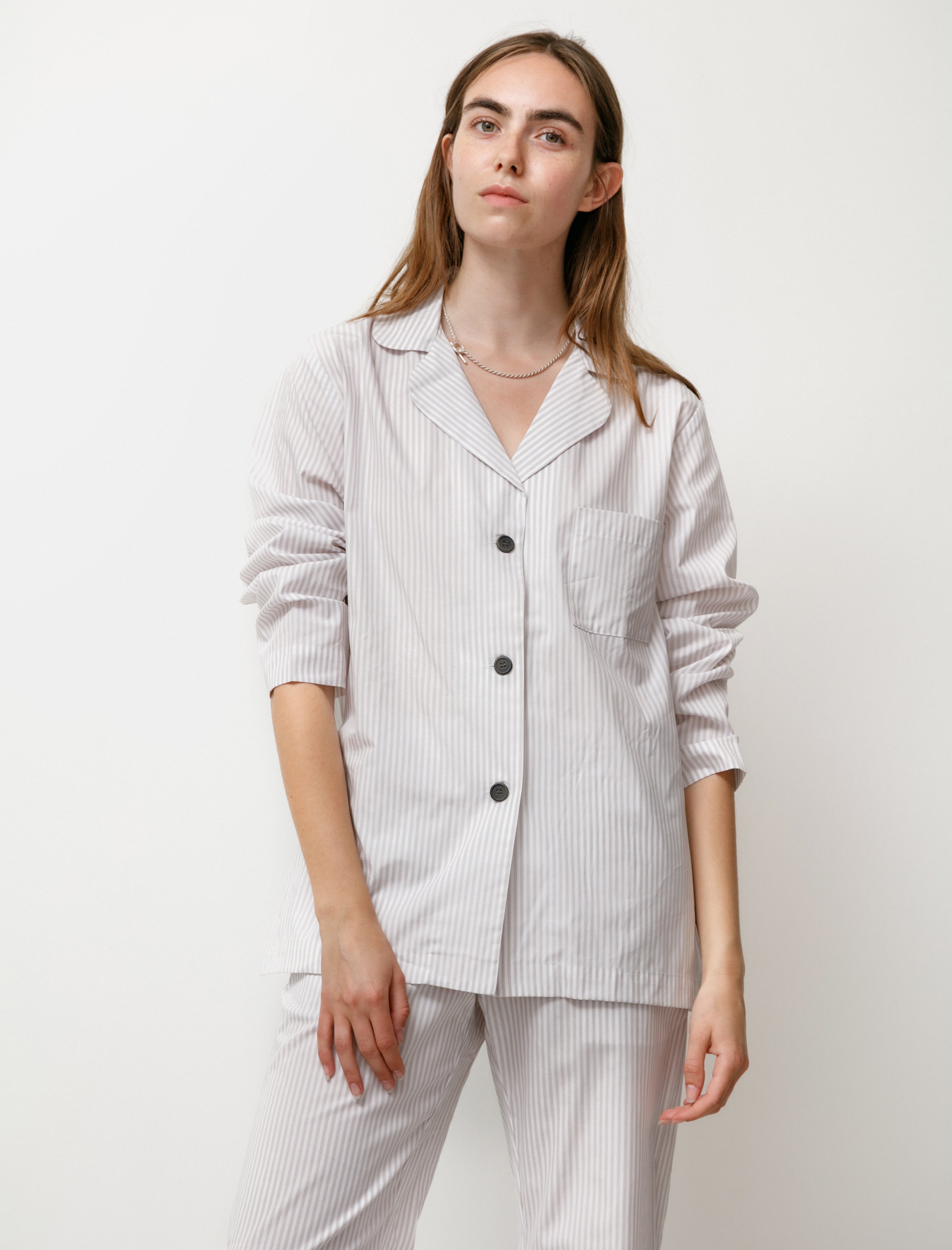 Rest Sleepwear Women's Pyjama Set White/Taupe Stripes