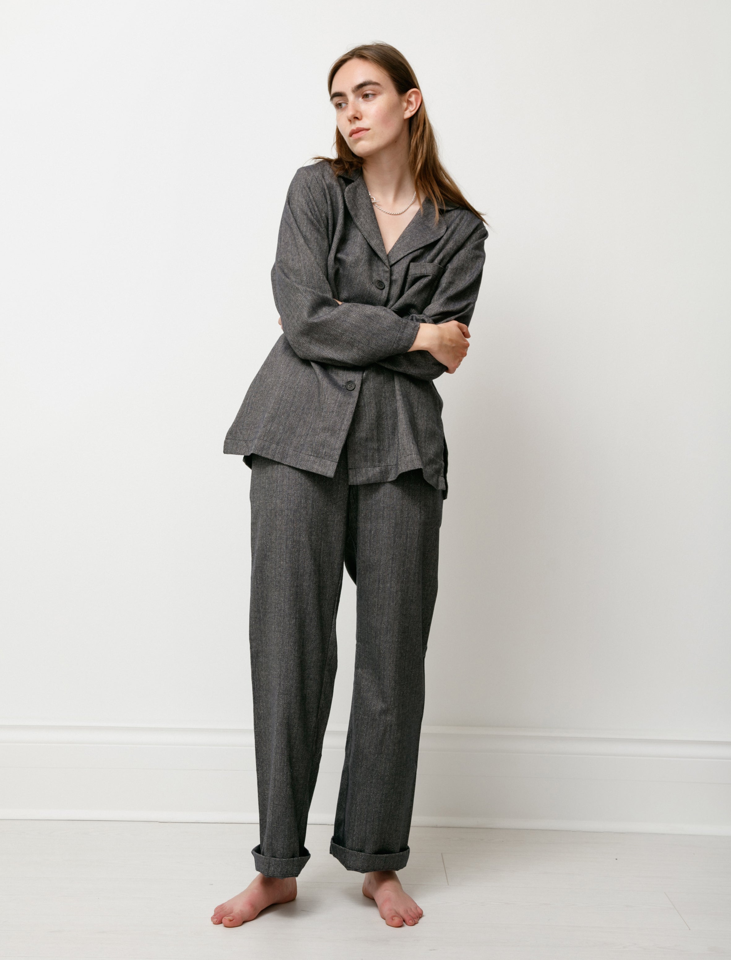 REST Womens Pyjama Set Brushed Cotton Navy/Tan