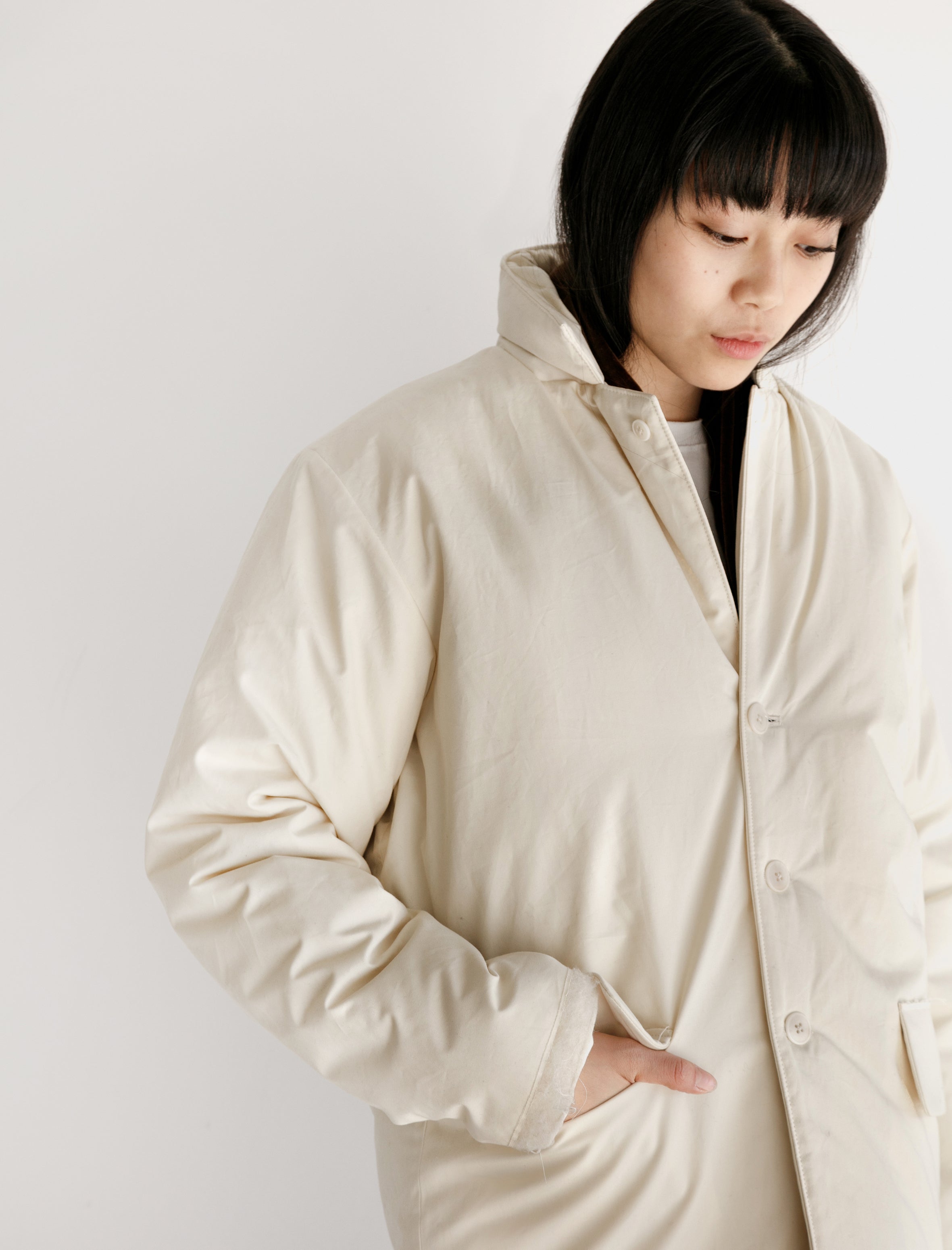 Padded Square Jacket Waxed Cotton White