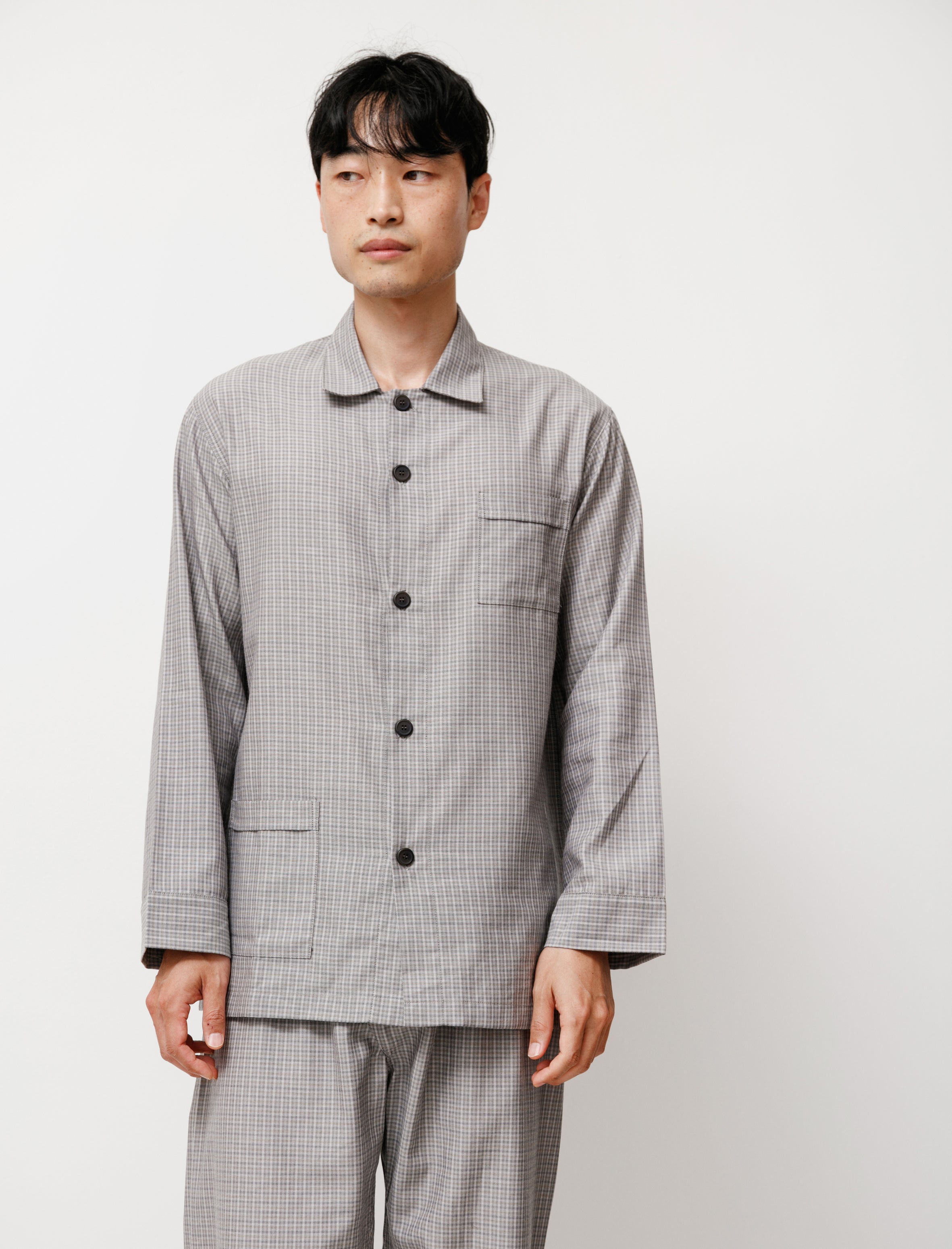 REST Mens Pyjama Set Grey Cotton Plaid