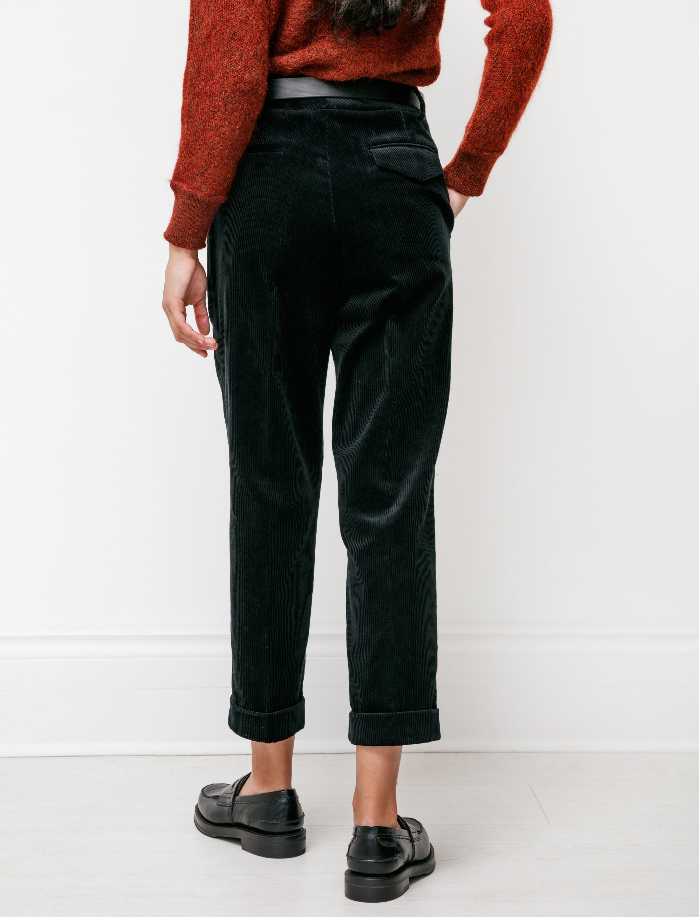 Margaret Howell Tapered Flat Front Trouser 8 Wale Corduroy Black