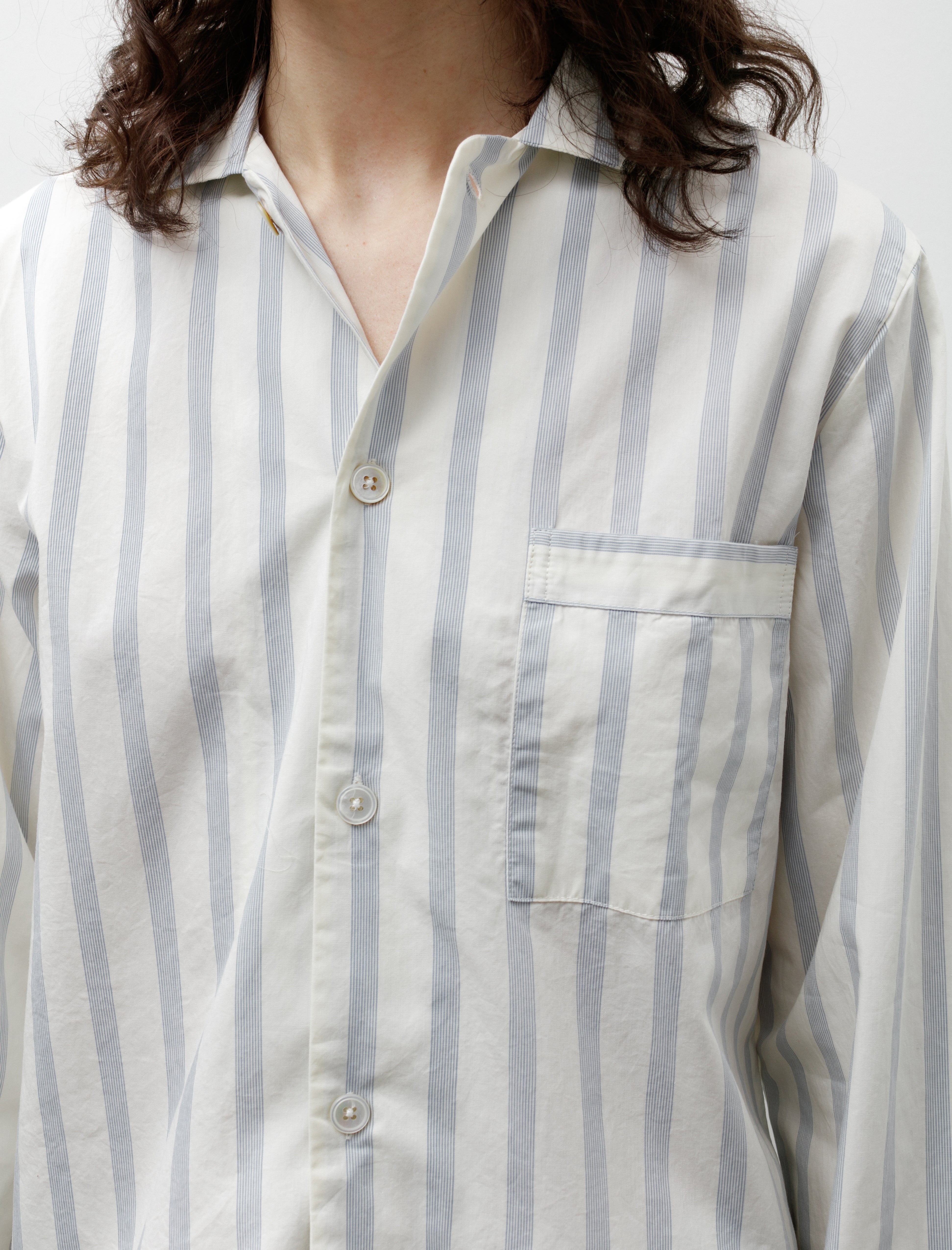 Tekla Poplin Pyjamas Shirt Needle Stripes