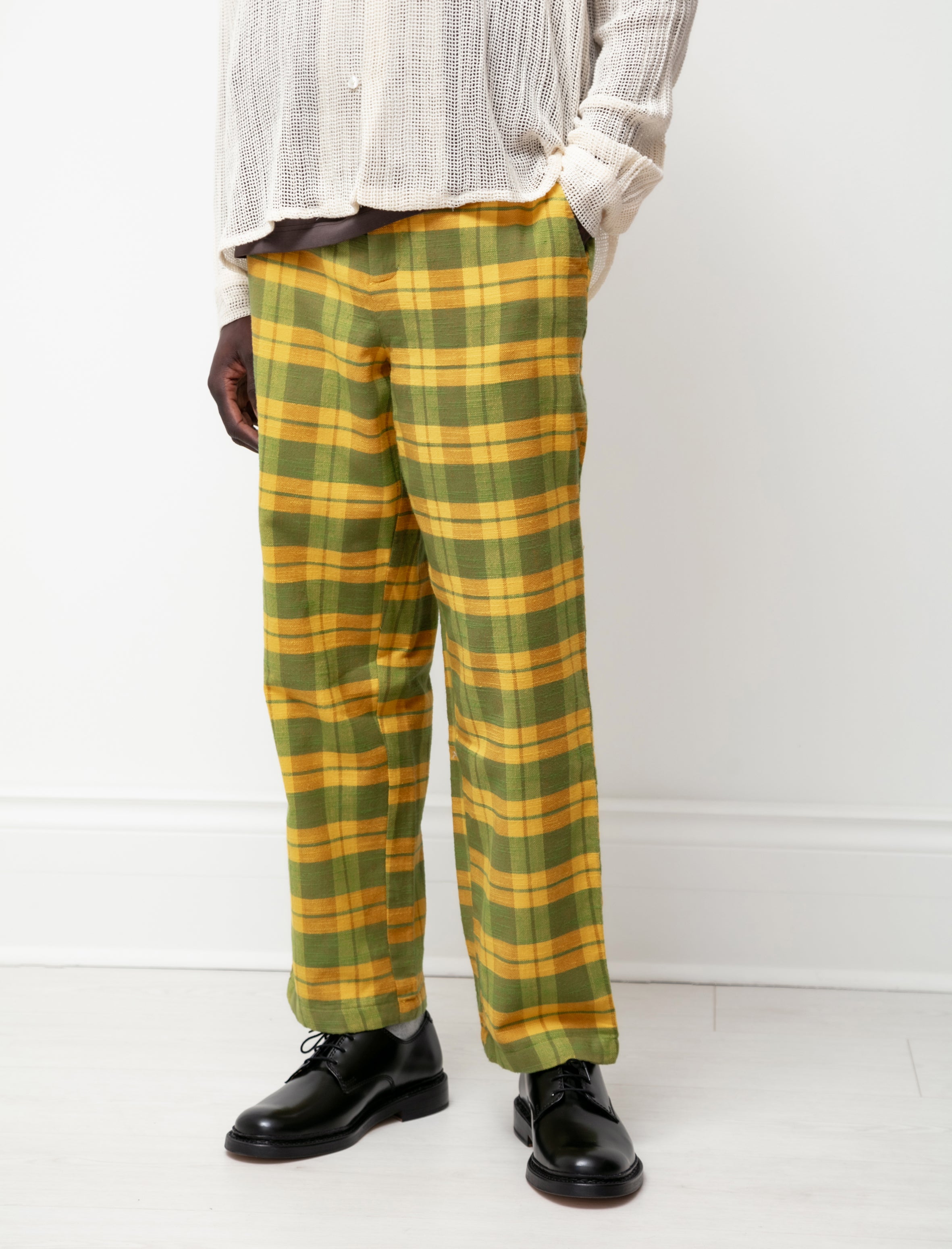 Plaid yellow trousers best sale