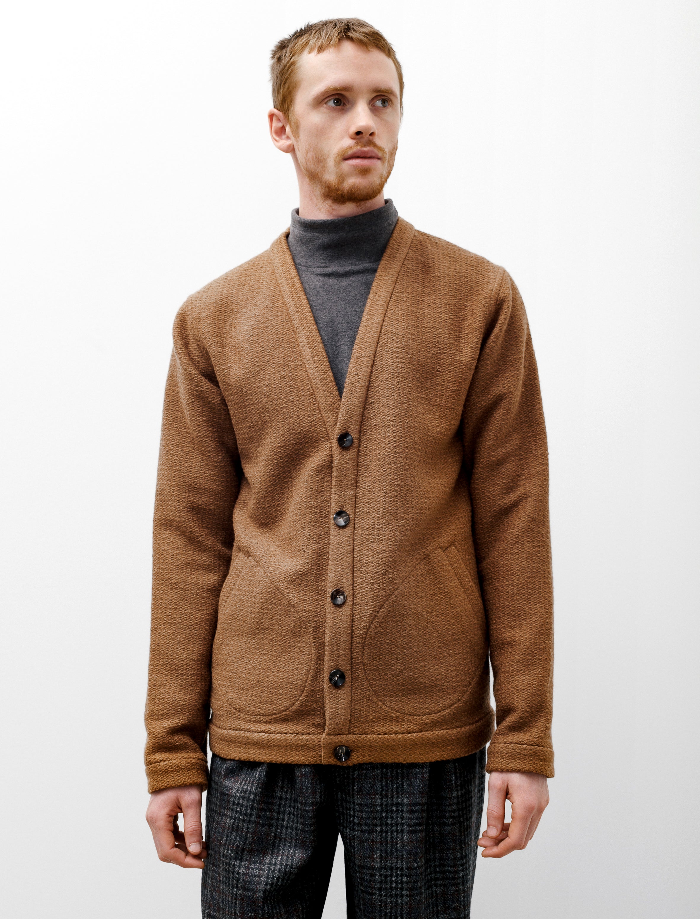 Two Tone Wool Cardigan Tan Black