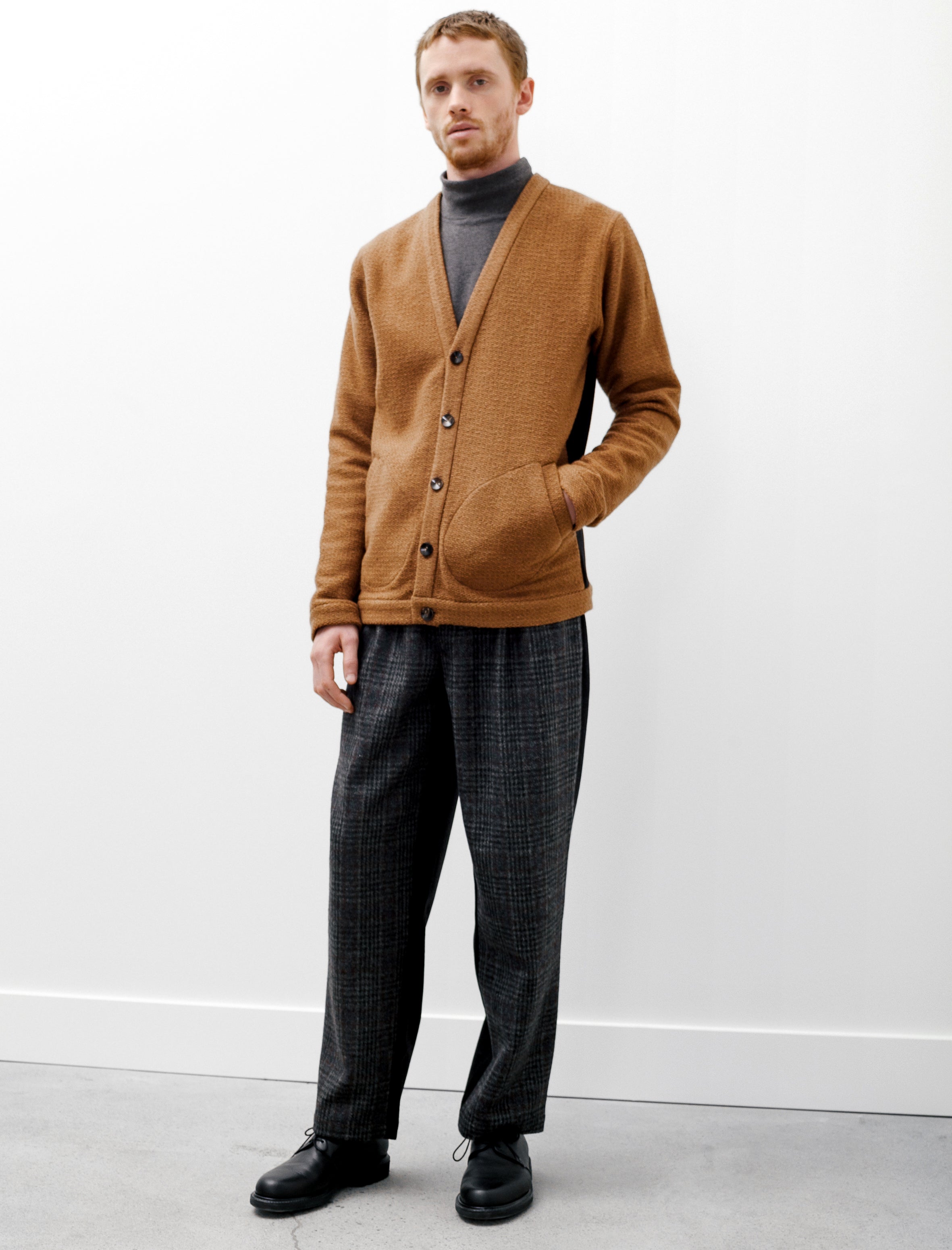 Two Tone Wool Cardigan Tan Black