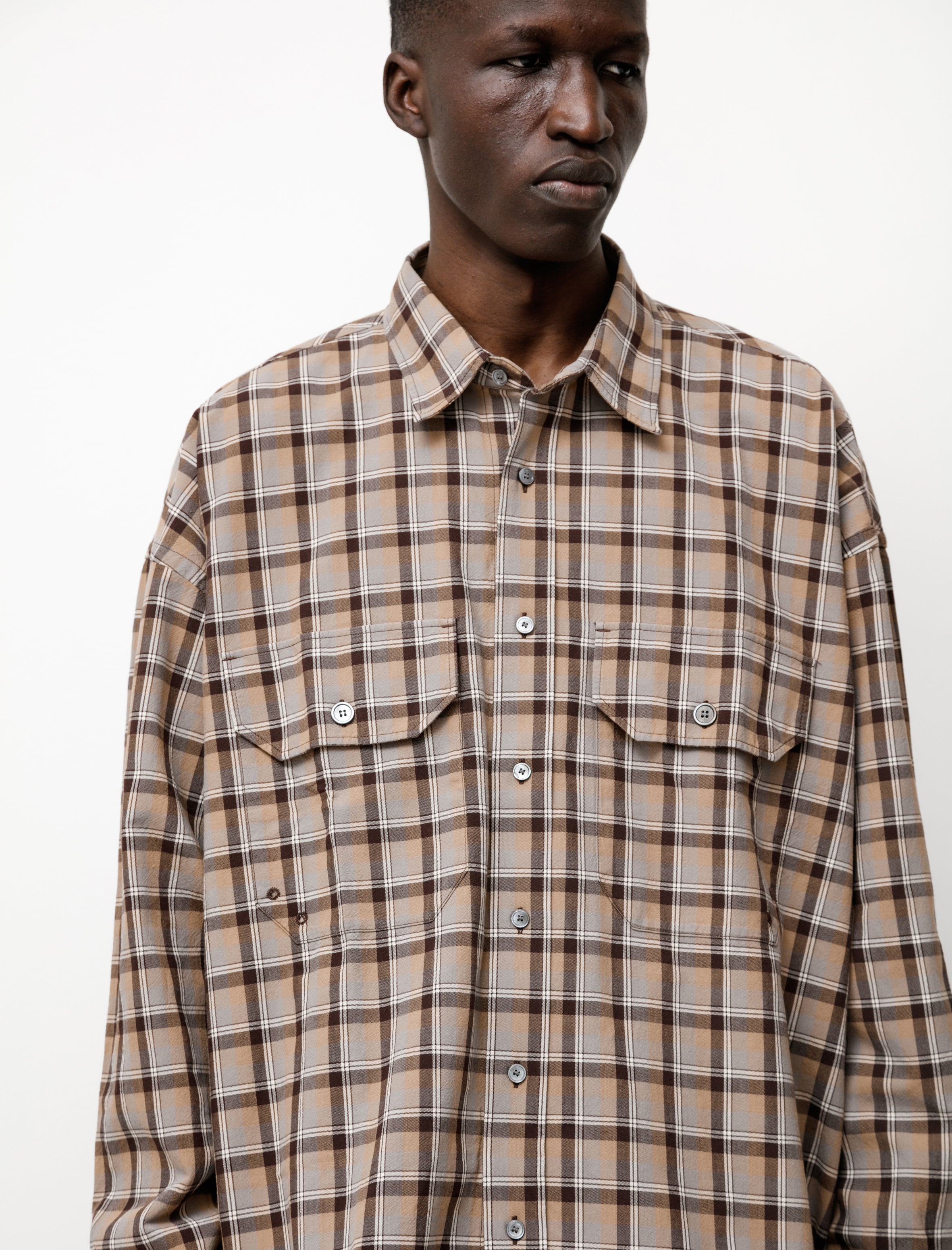 Oversized Shirt Checked Grey/Brown