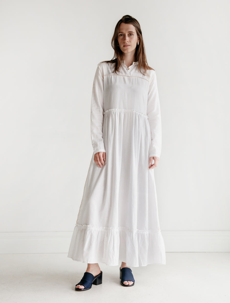 WHITE & PURPLE KHADI COTTON DRESS