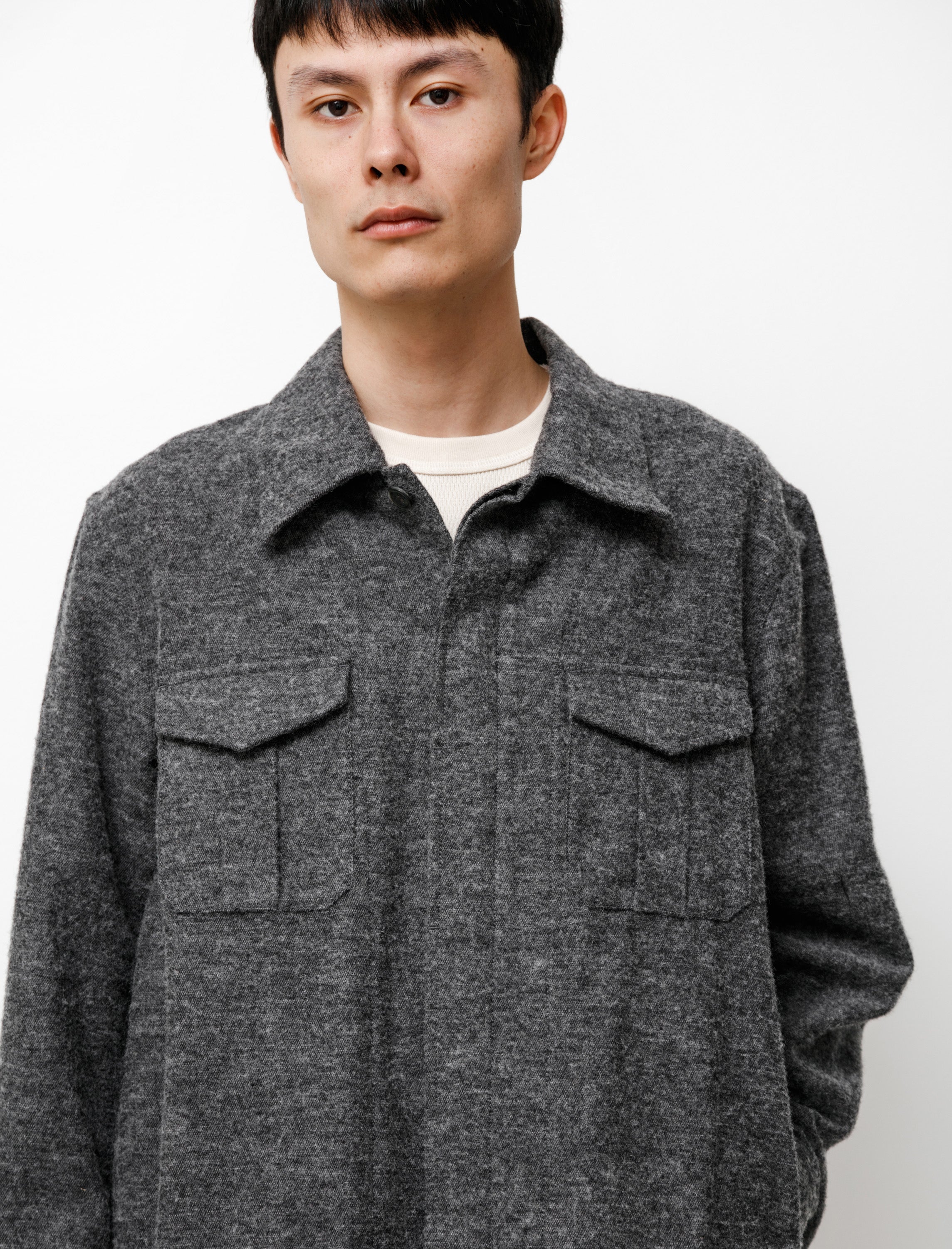 niuhans Brushed British Wool Cotton Utility Jacket Charcoal