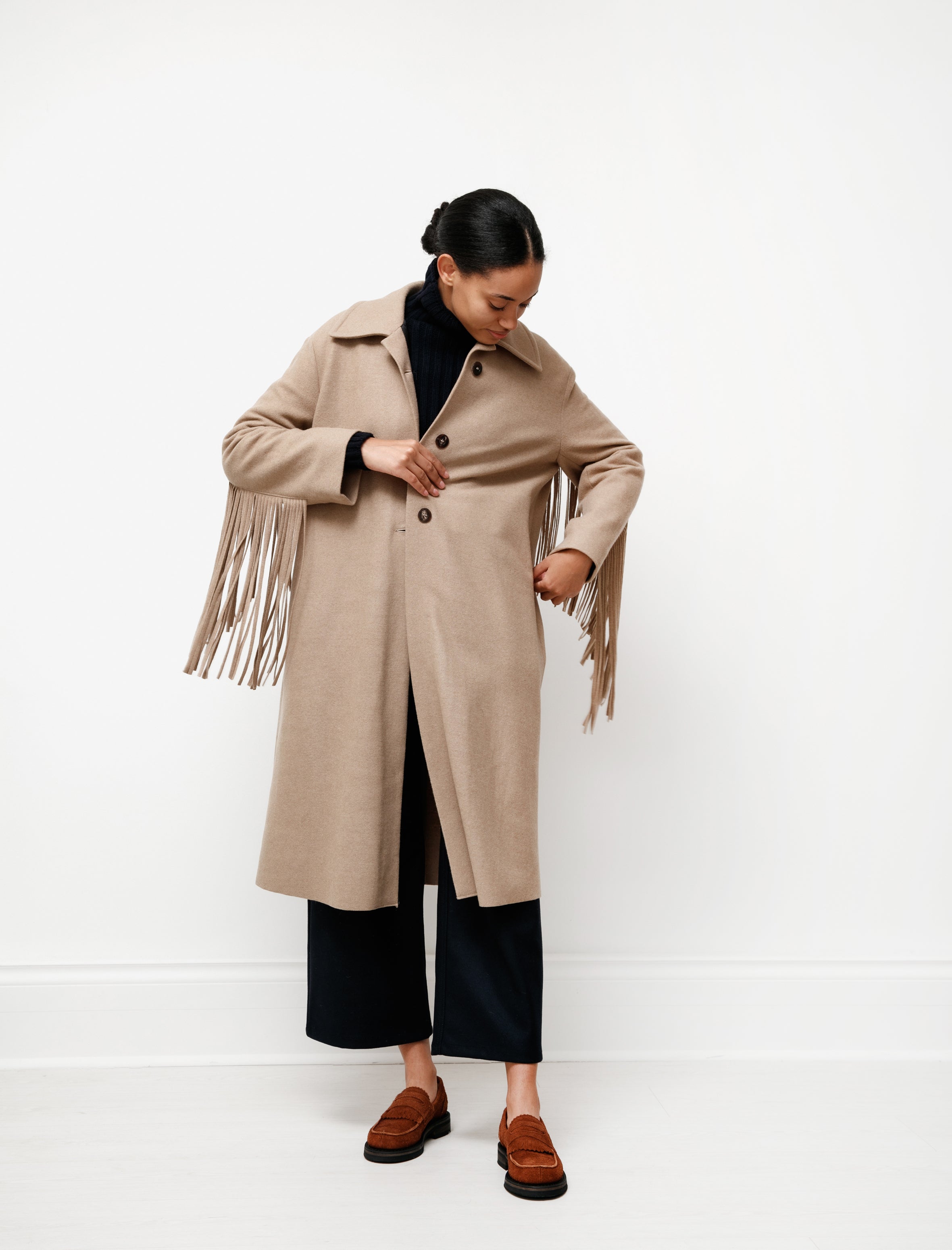 Hache Fringe Coat Taupe