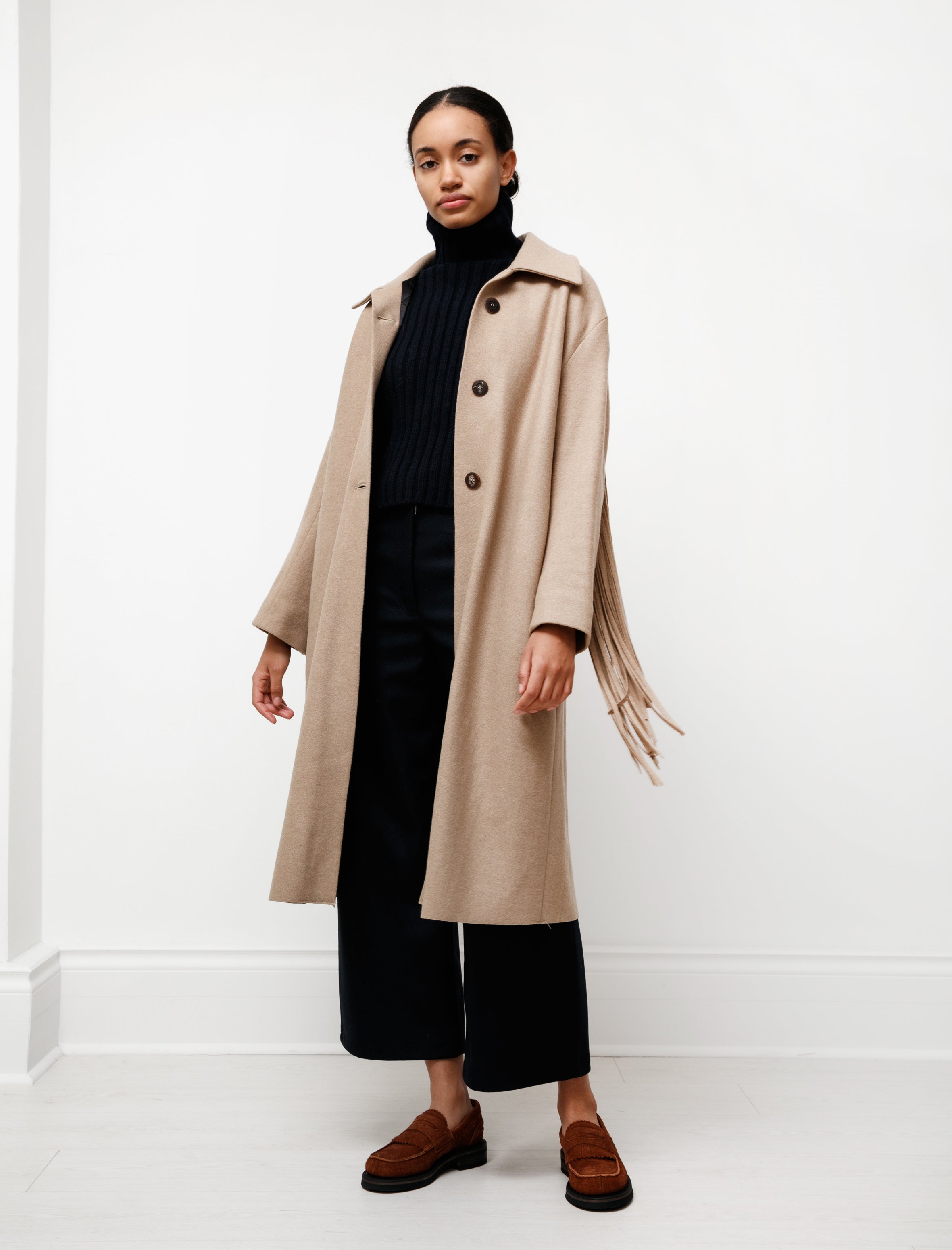 Hache Fringe Coat Taupe