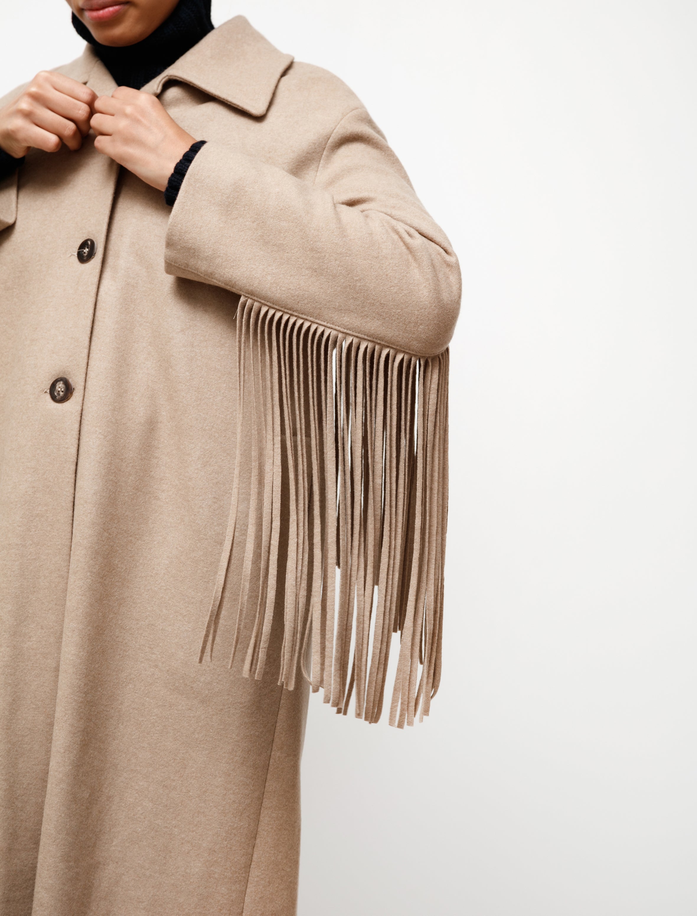 Hache Fringe Coat Taupe