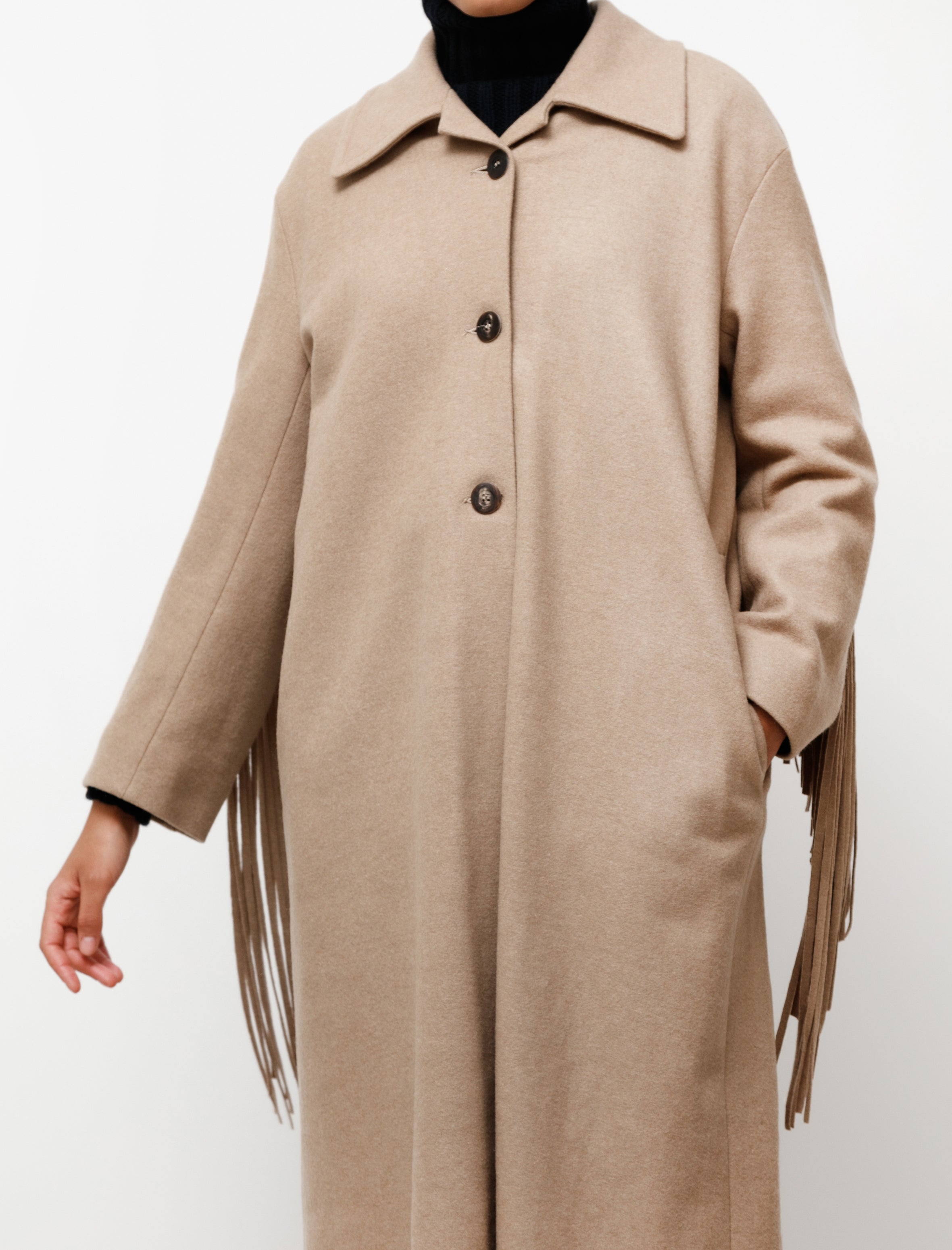 Hache Fringe Coat Taupe