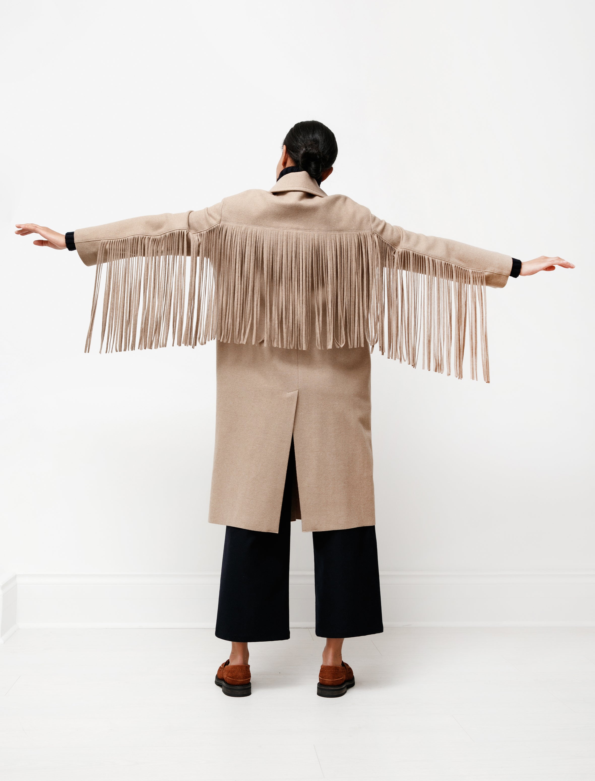 Hache Fringe Coat Taupe