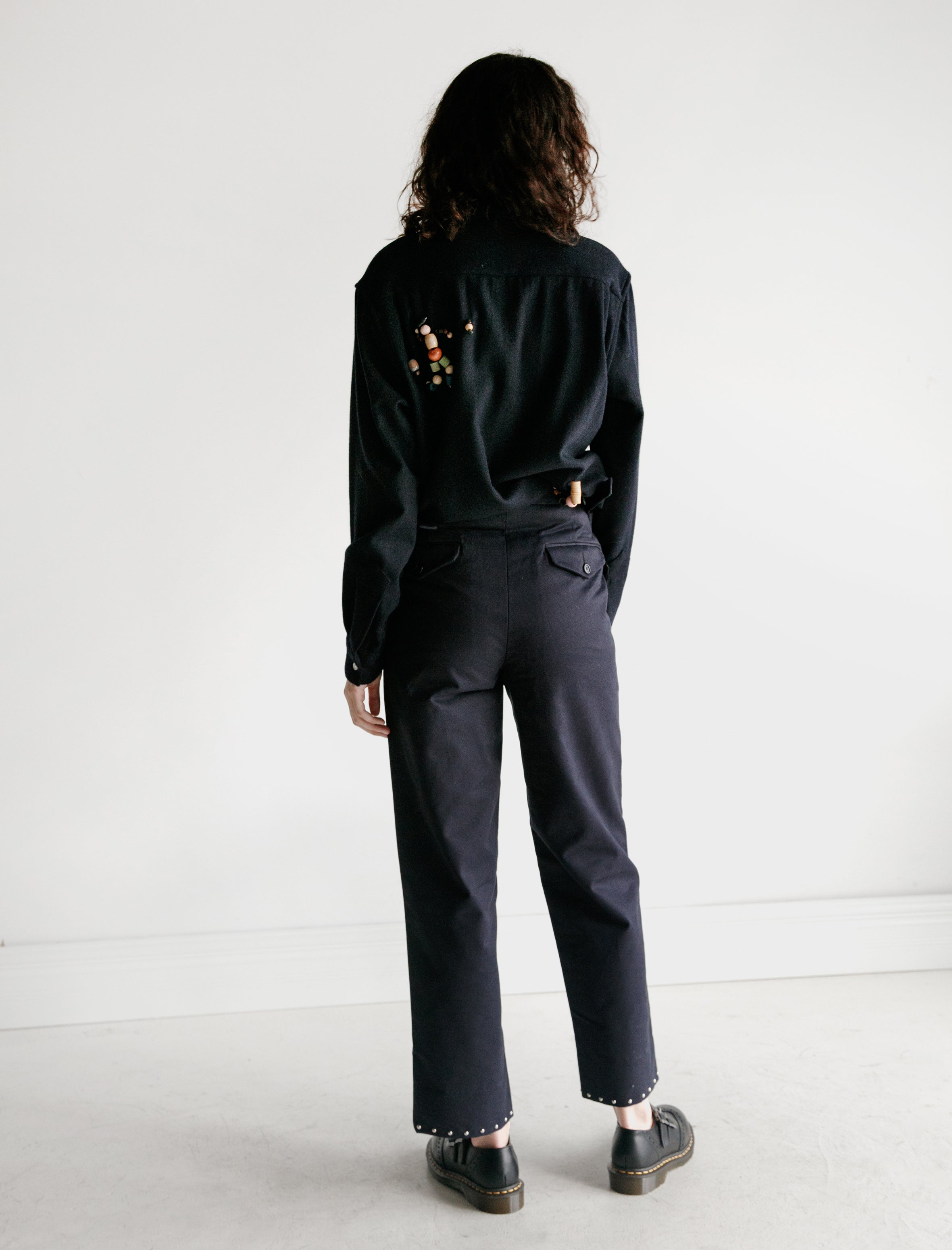 Bode Navy Studded Side Tie Trouser