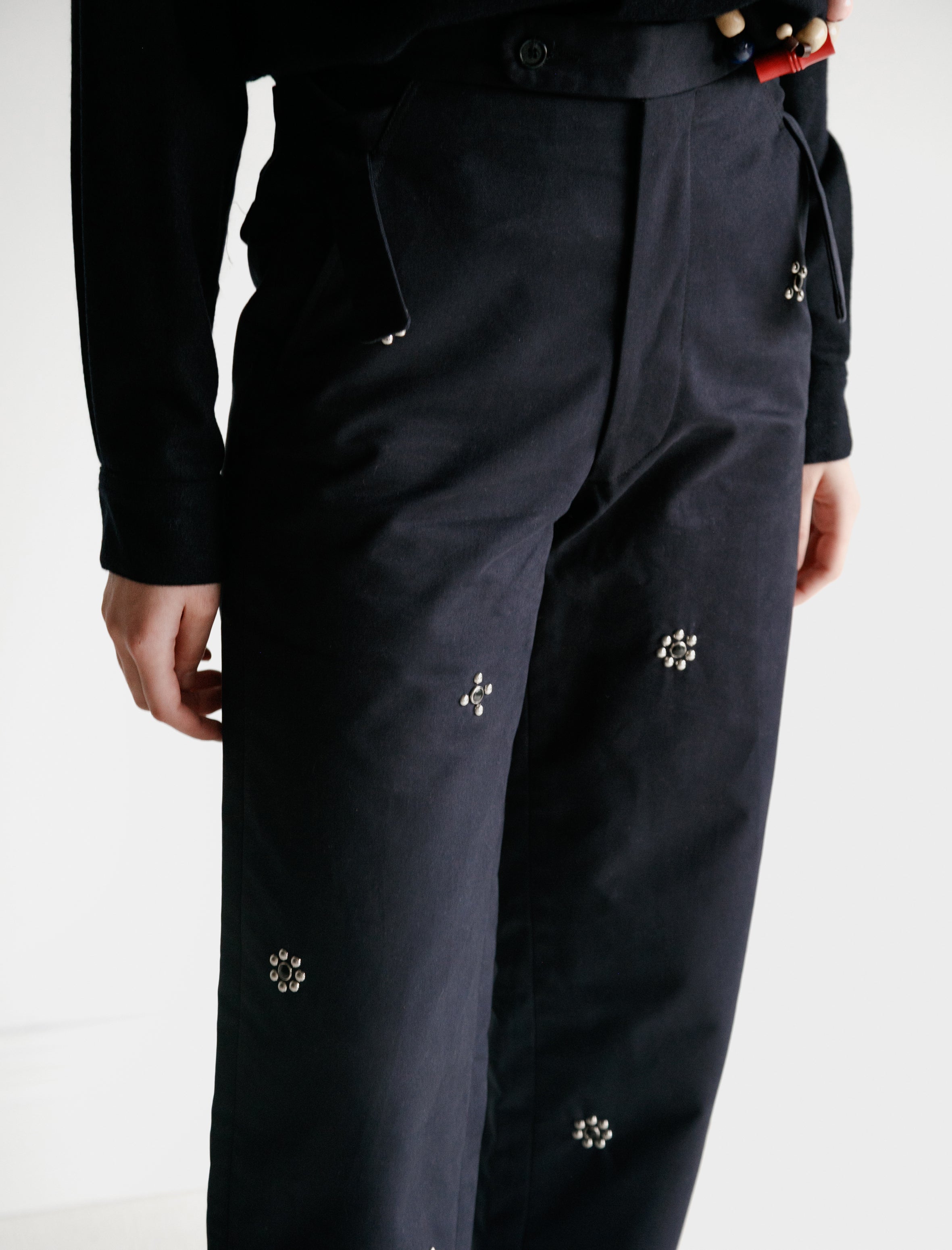 Bode Navy Studded Side Tie Trouser