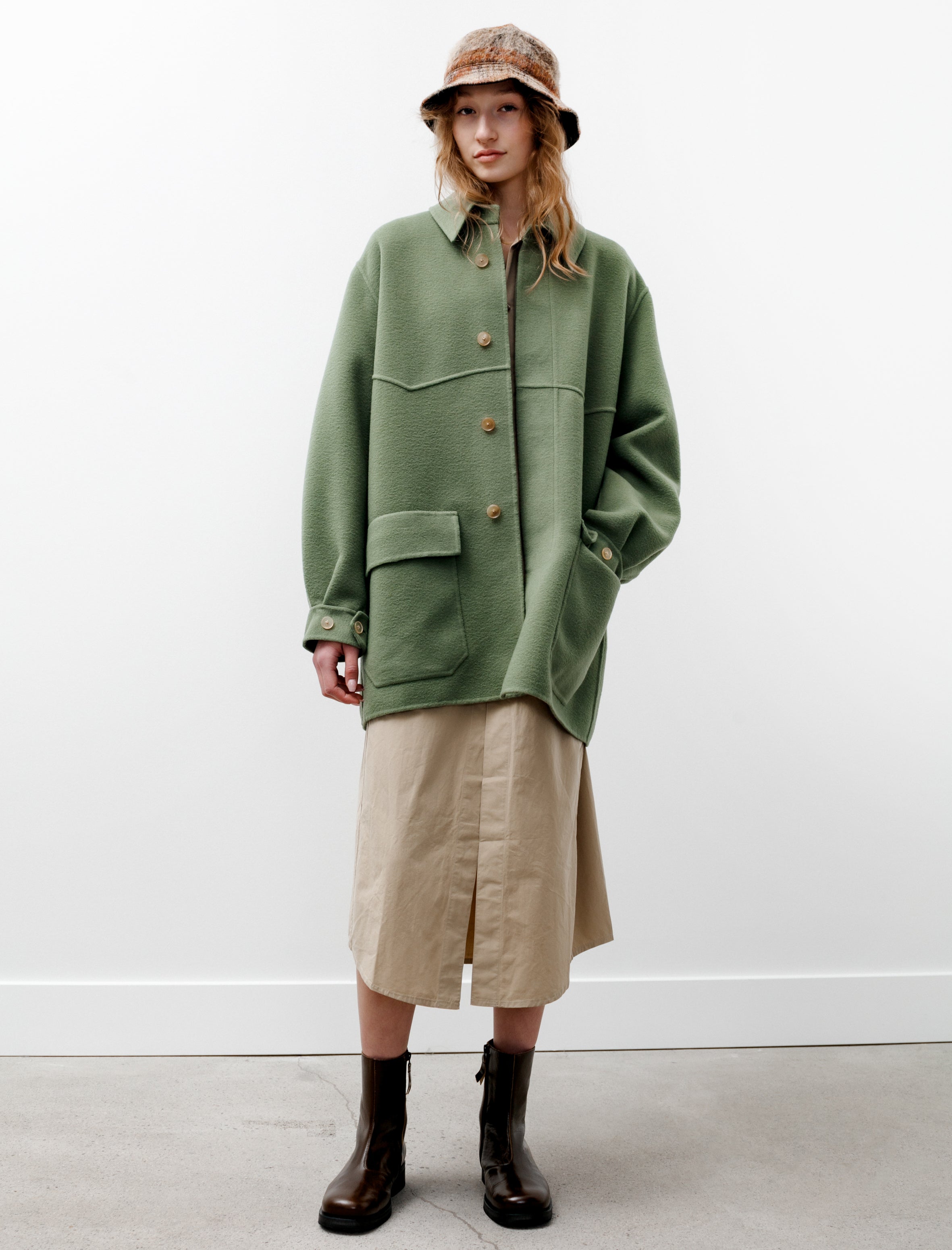 Velour Brushed Wool Melton Blouson Sage