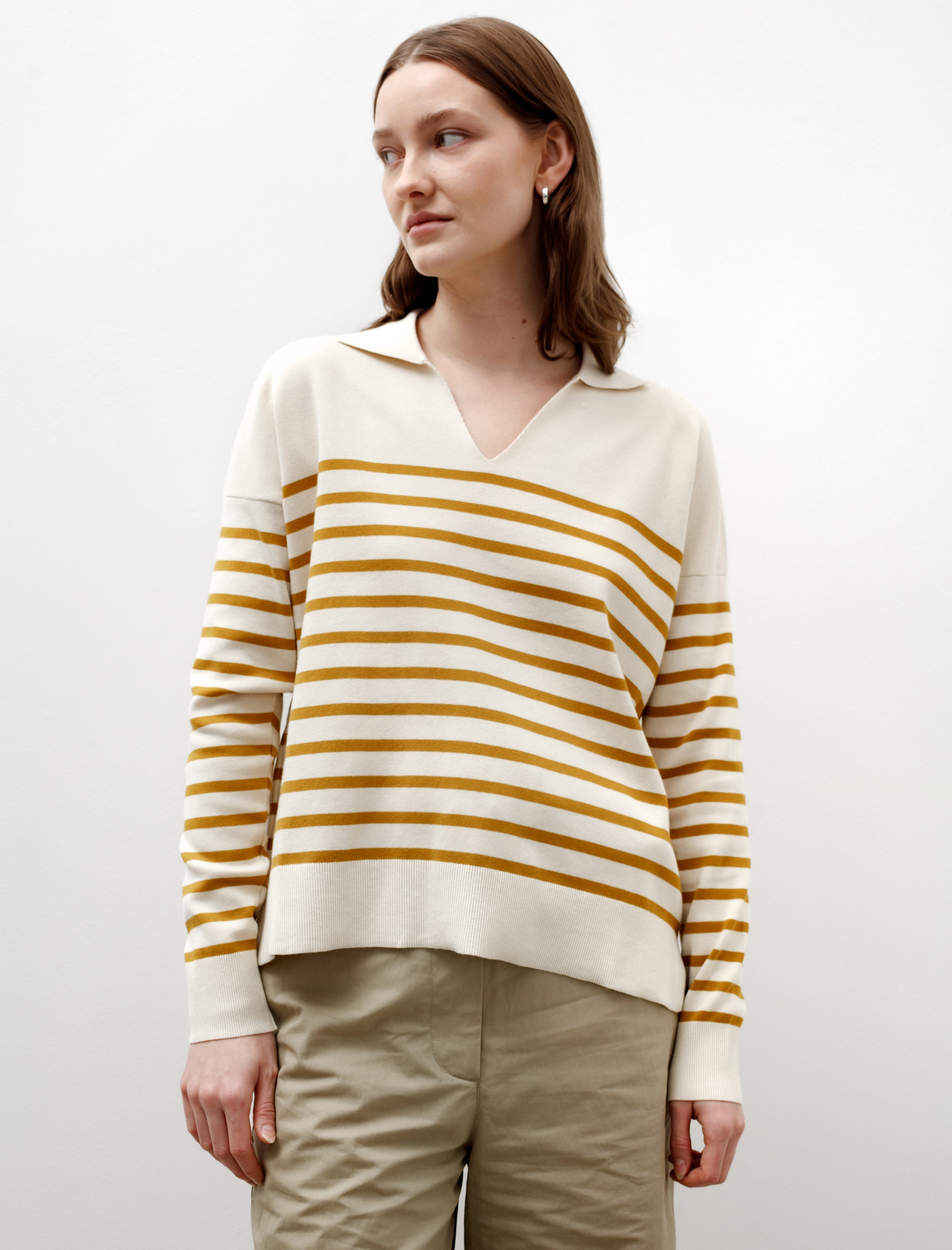 Sunspel Open Neck Jumper Ecru/Cider