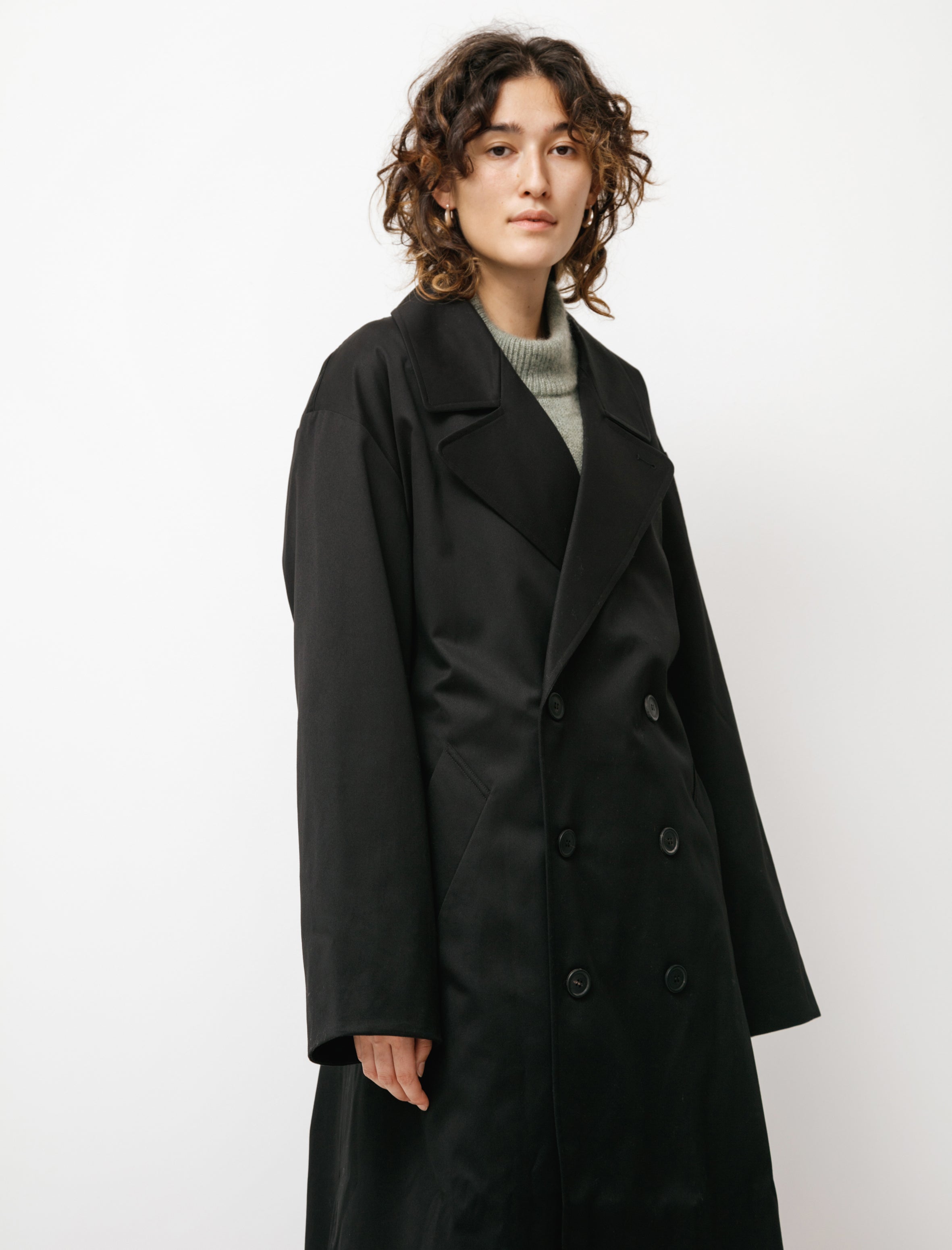 Cristaseya Double Breasted Trench with Leather Patch Black